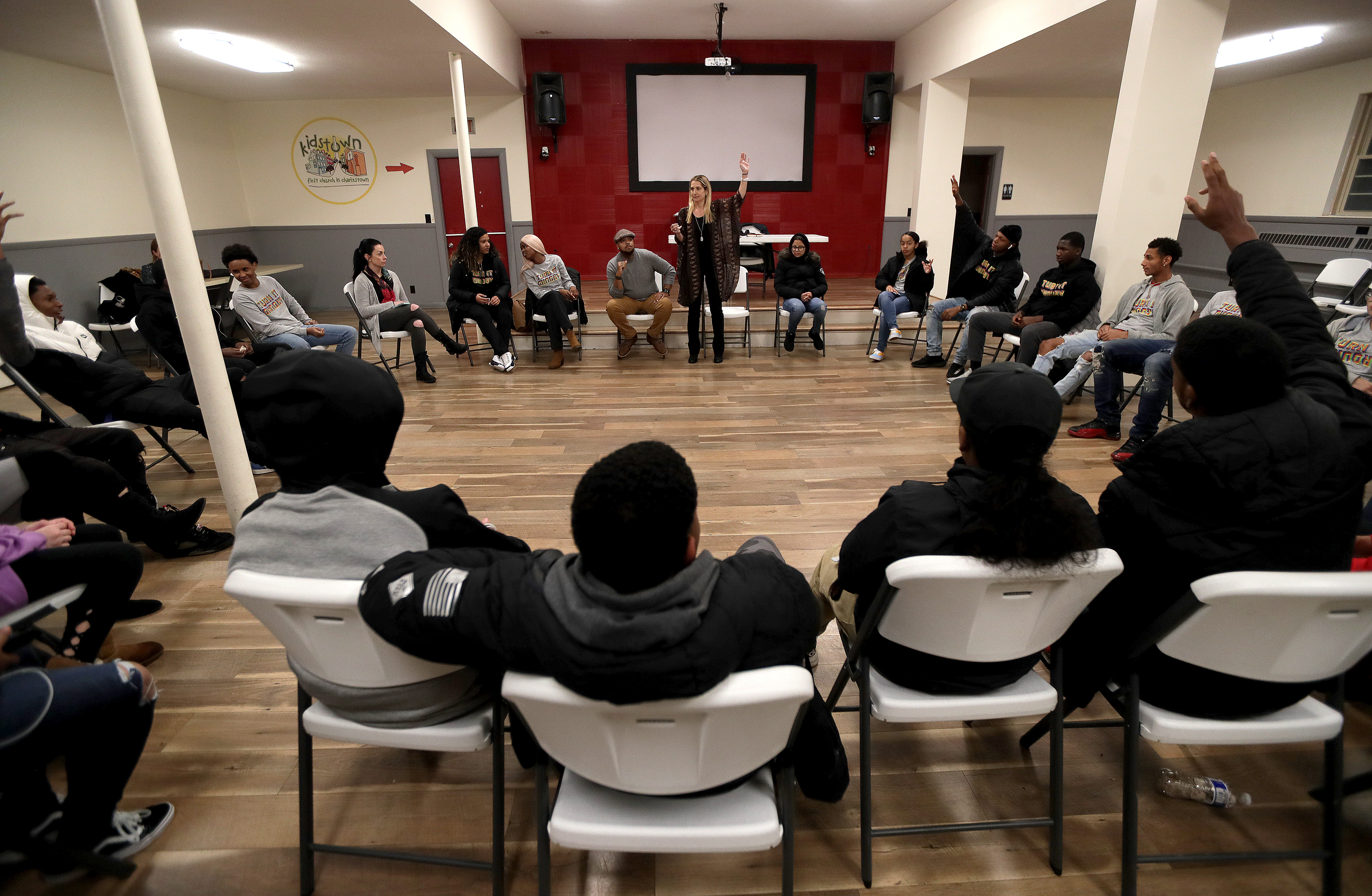 Sarah Coughlin, Director of the Charlestown Coalition Youth Group "Turn It Around", spoke at the group’s gathering.
