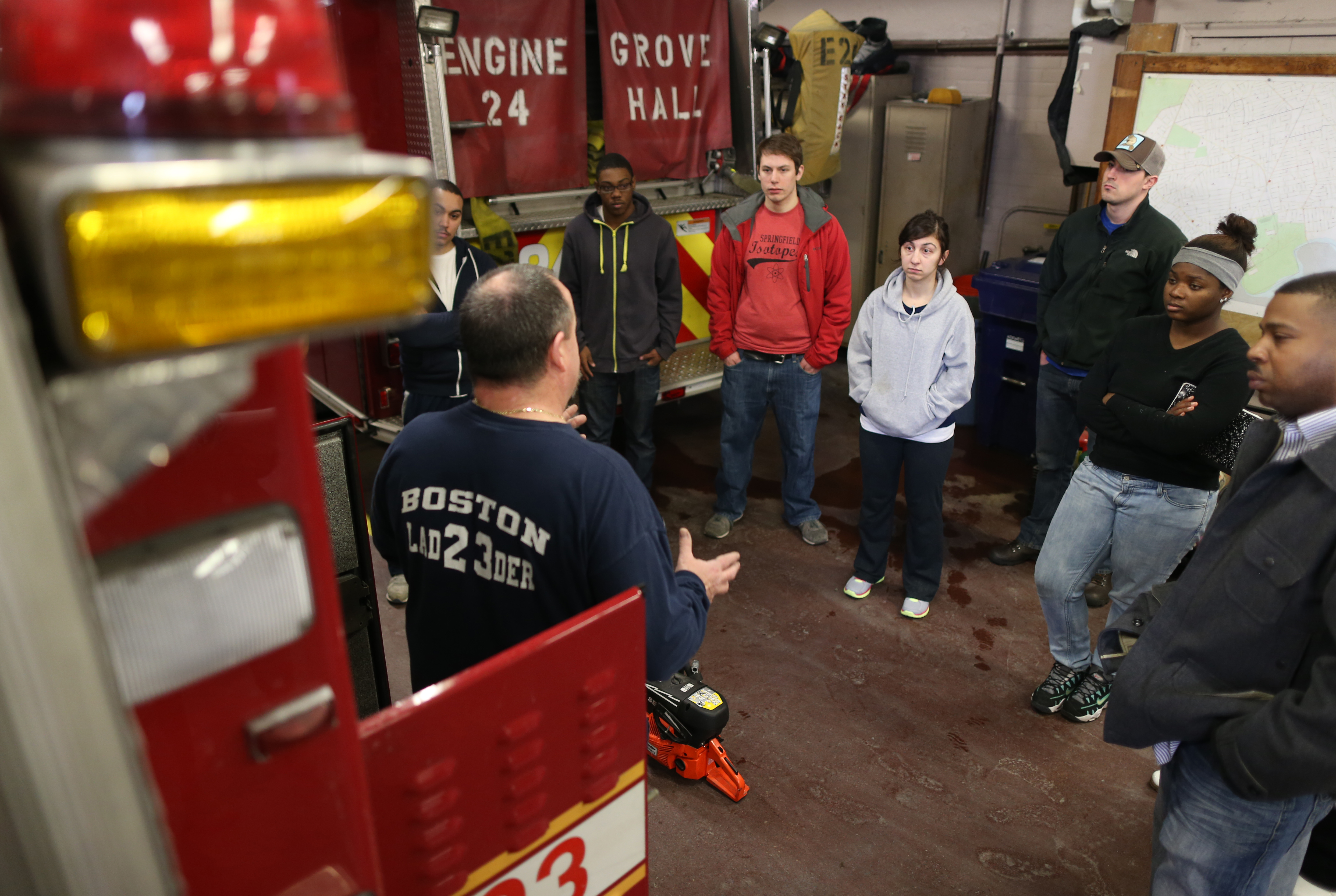 A Boston Fire Department recruiting event at the Grove Hall Fire Station in 2014.