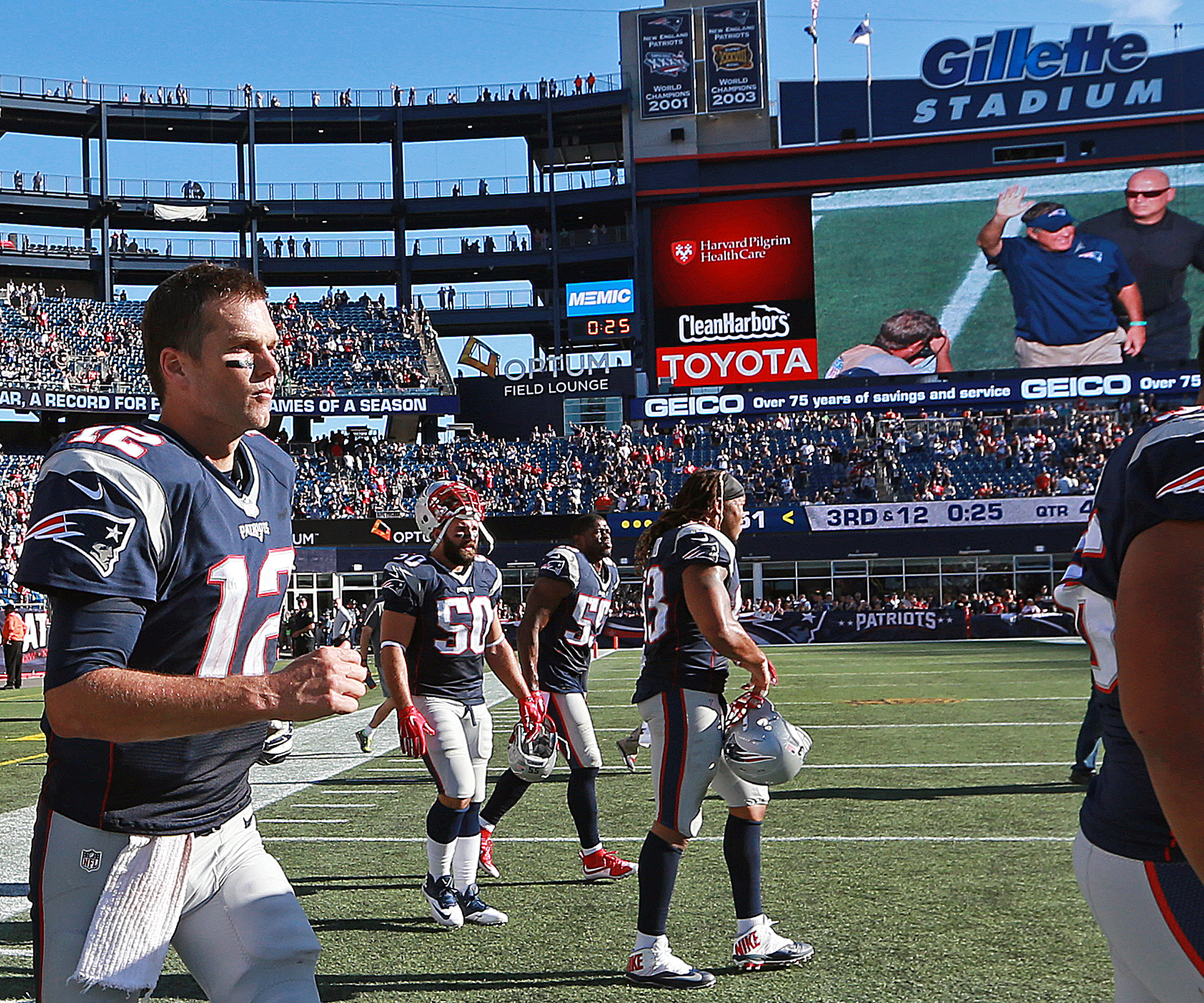 The Patriots walked off the field with their third win Sunday, and they won’t playing at Gillette Stadium again until Oct. 25.
