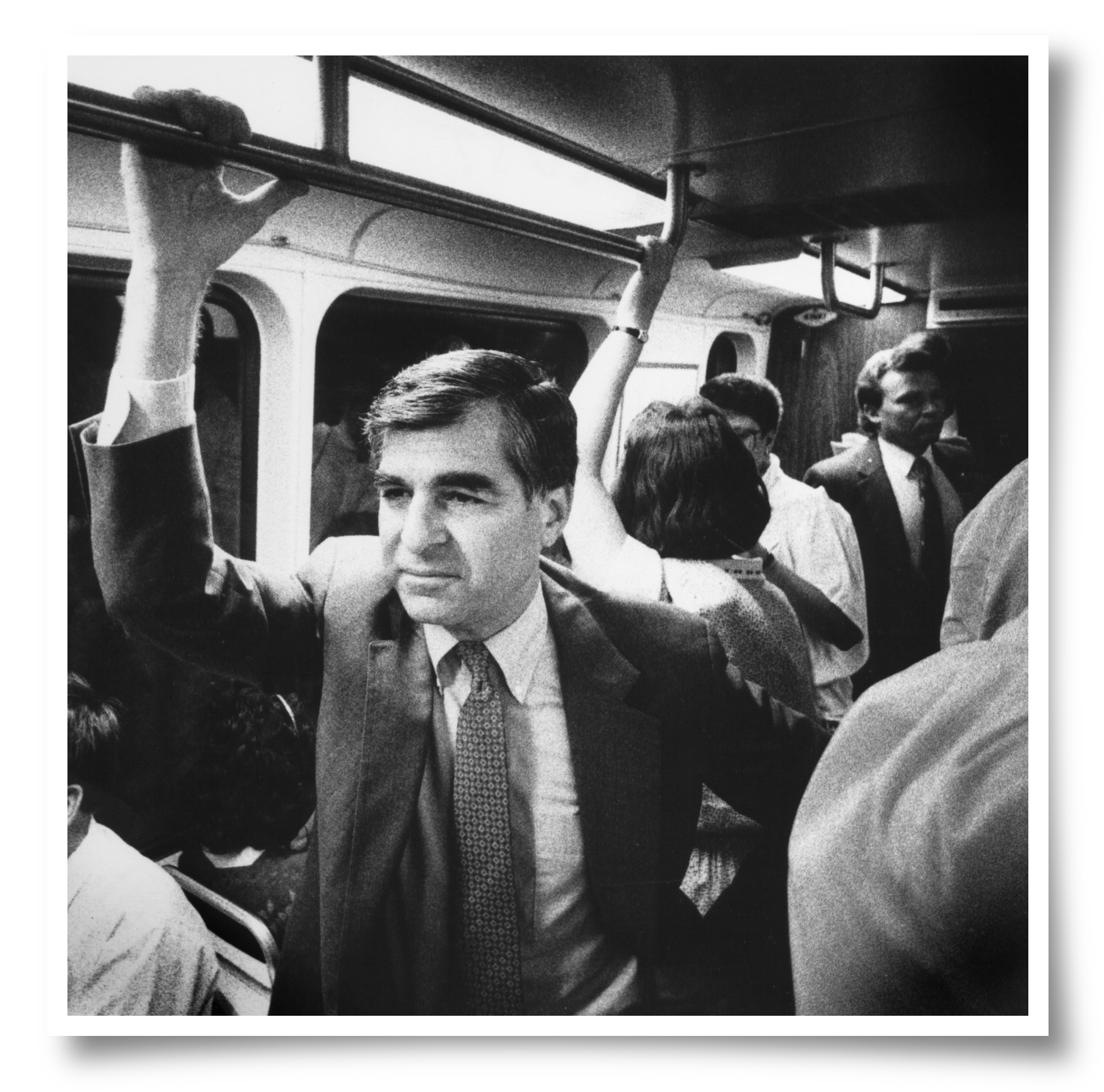 Michael Dukakis riding the Green Line in 1988.