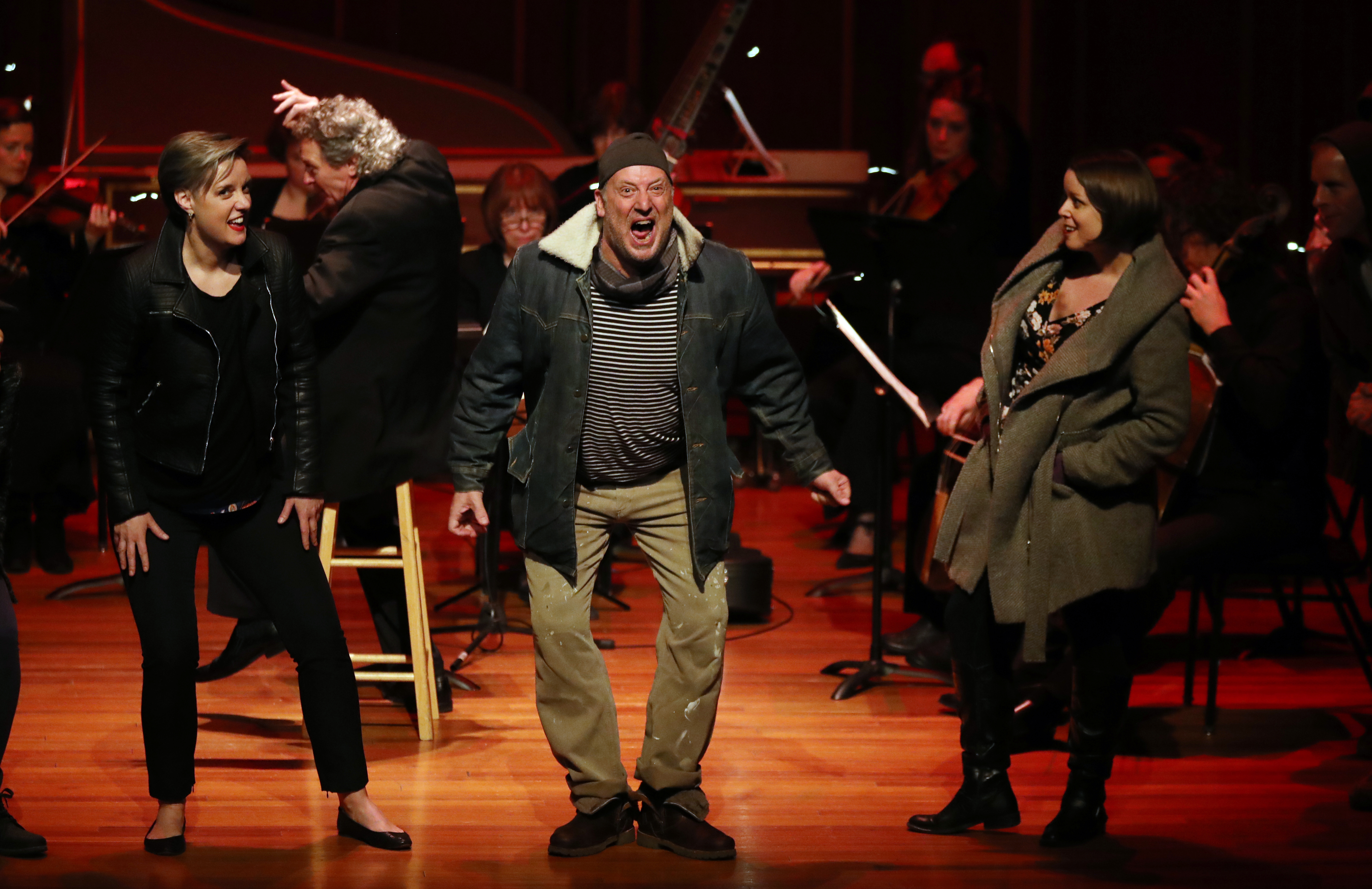 From left: Sarah Brailey, Matthew Brook, and Margot Rood performed a scene from the opera “Dido and Aeneas” at Jordan Hall on Friday.