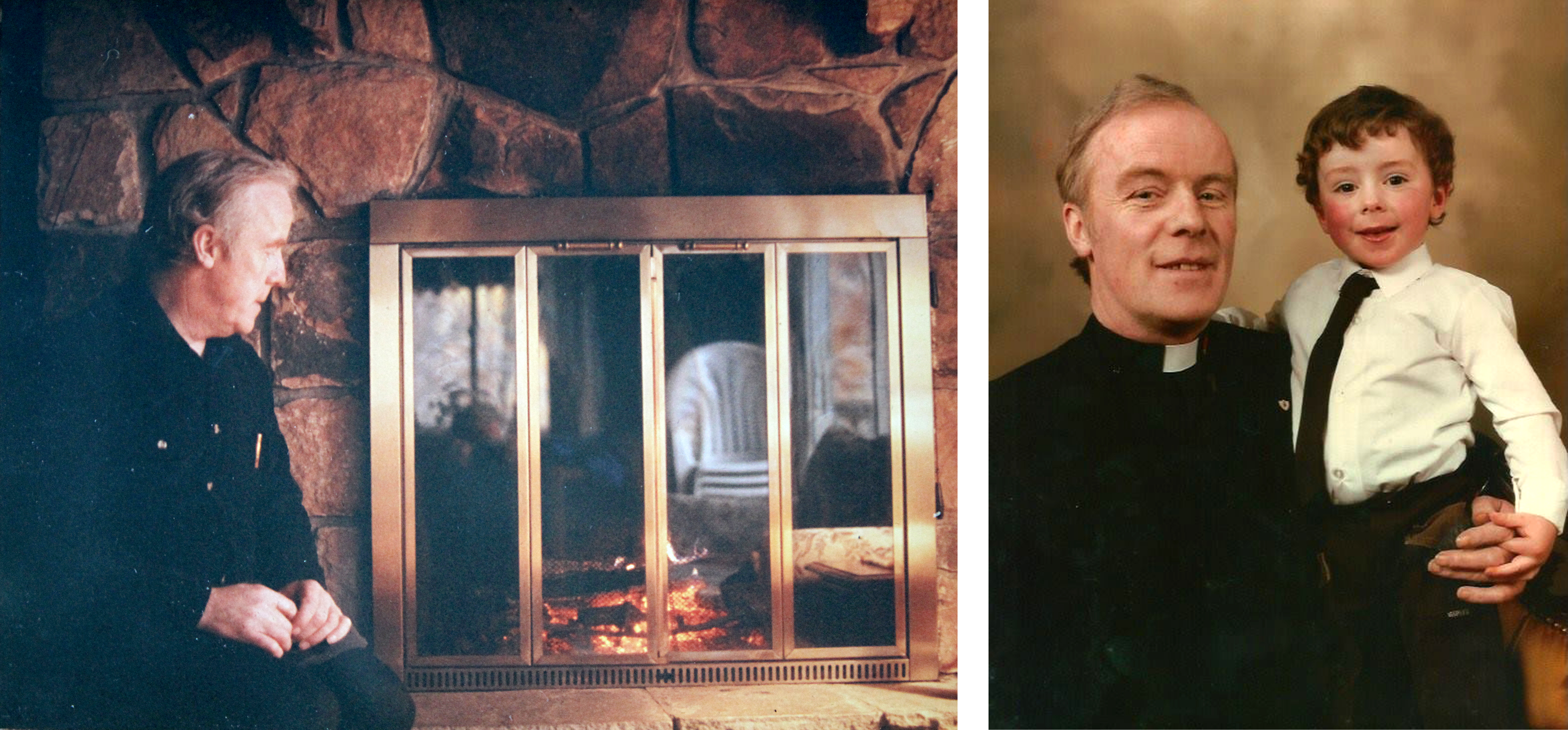 Family photos of the Rev. John J. Doyle, the priest who was the father of Vincent Doyle, and of young Vincent Doyle with his father, whom he knew as J.J.