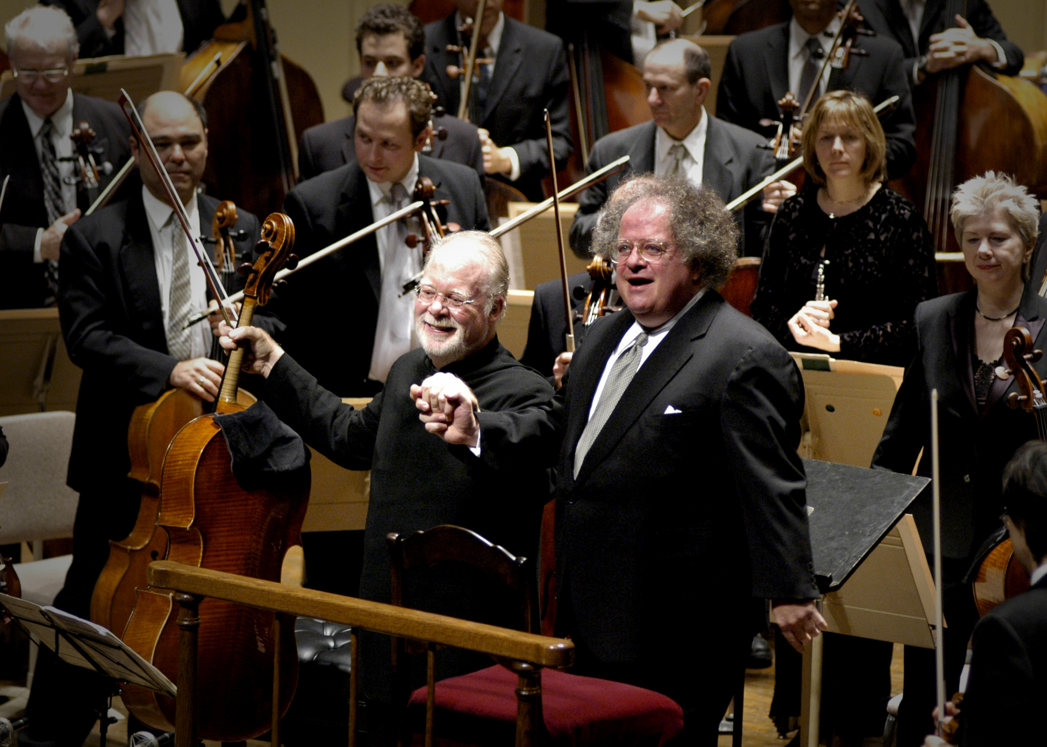 Music director James Levine and cellist Lynn Harrell stood after a performance with the Boston Symphony Orchestra in 2004.