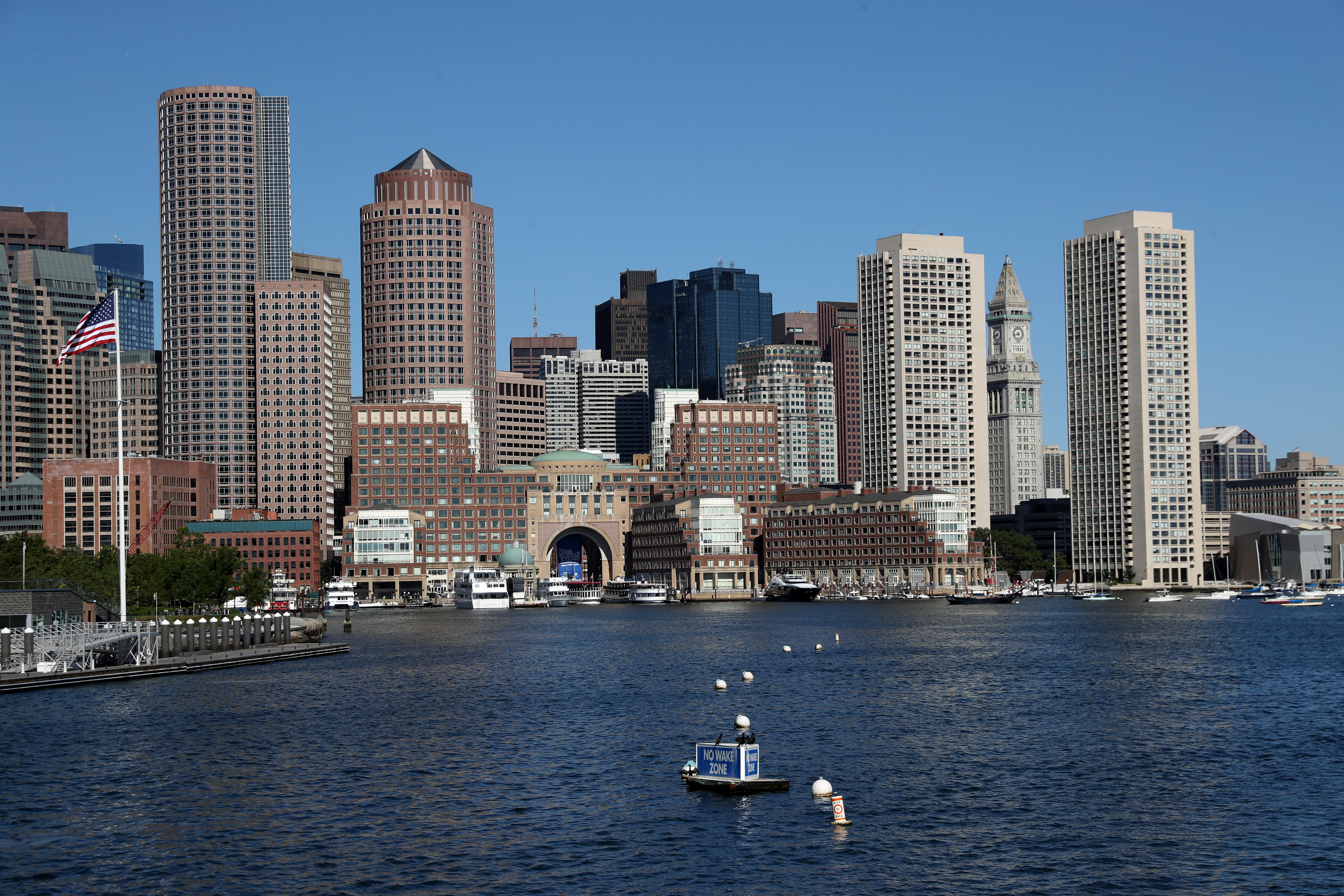 A view of Rowes Wharf and the Boston skyline.