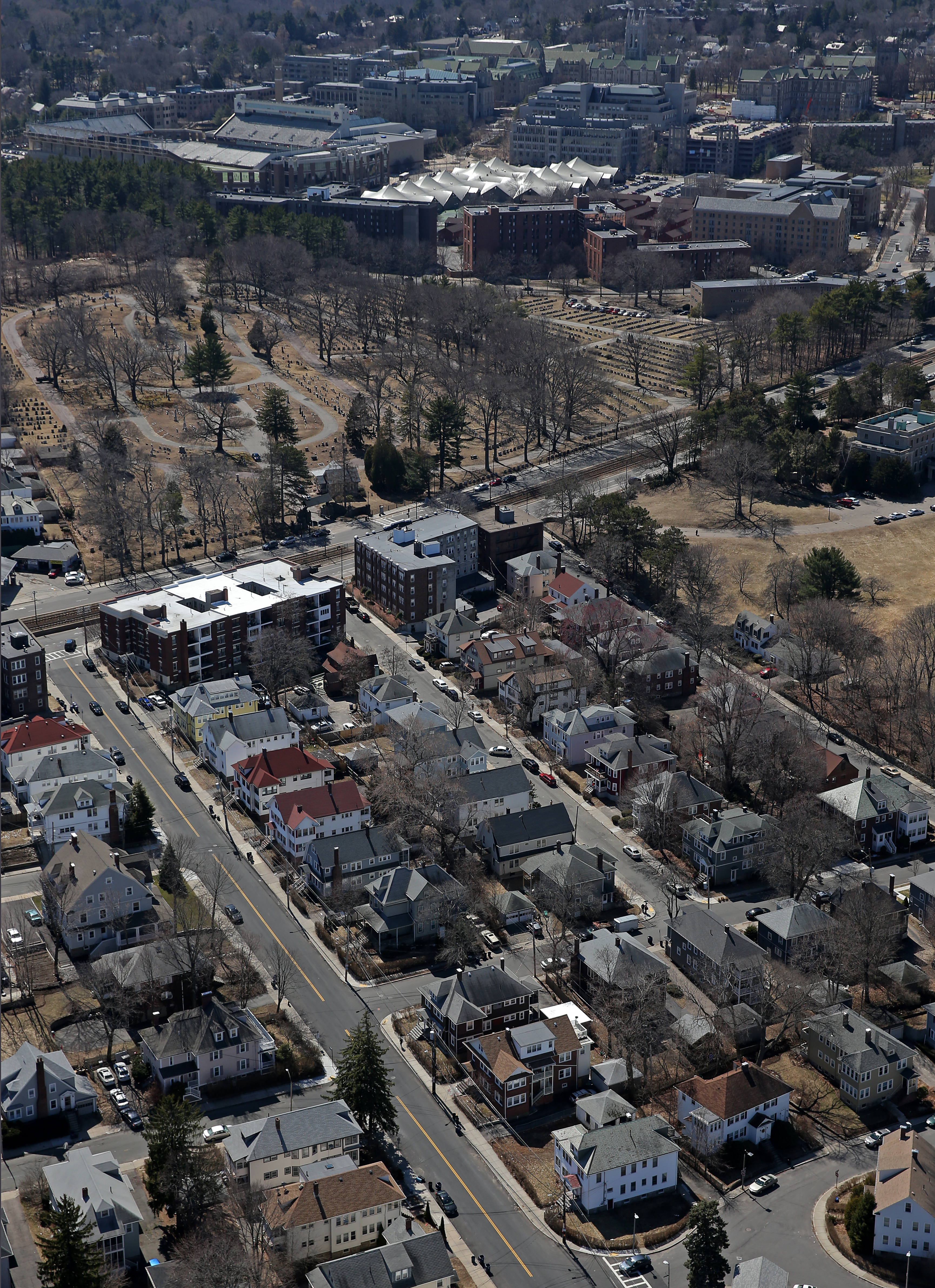 Within walking distance of Boston College, Gerald Road, a short street in Brighton, has at least 15 student apartments.