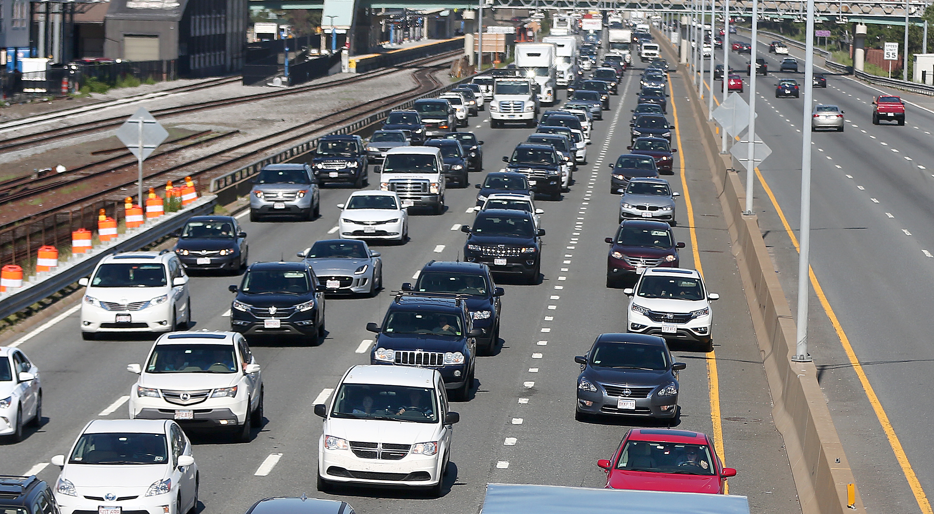 Inbound traffic was heavy Monday morning on the Massachusetts Turnpike.