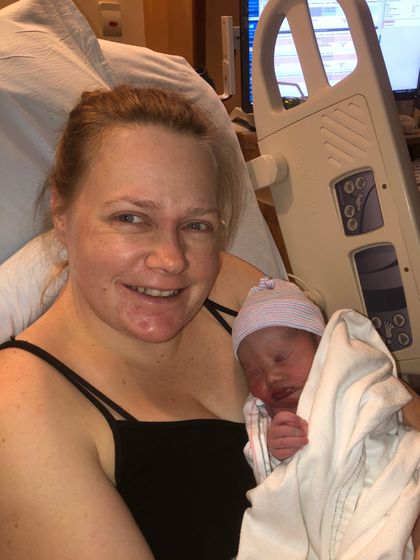 Dominick, who was born exactly at midnight on the first day of 2020, and his mother, Dannie.