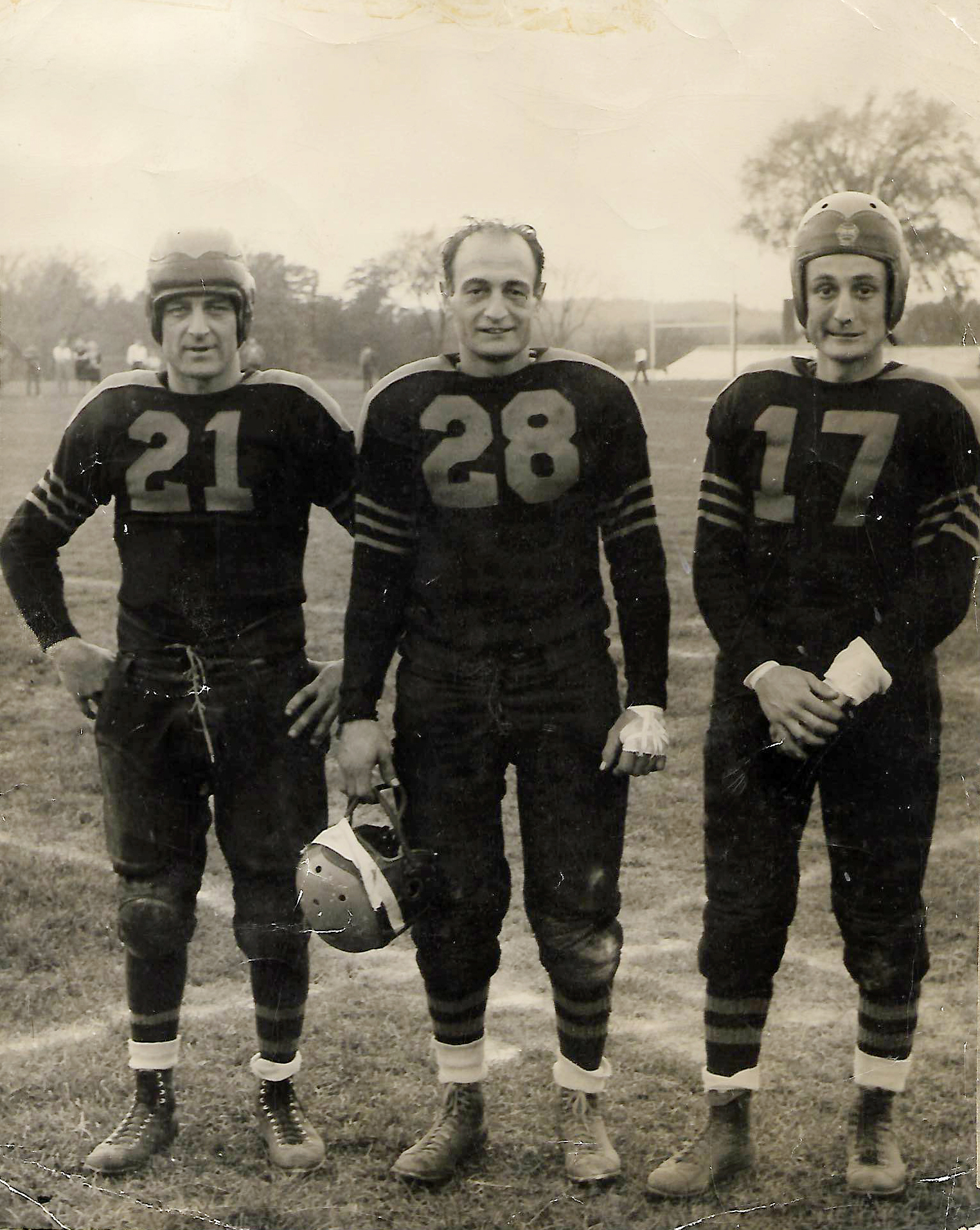 The Arra brothers (from left): Ray Sr., Charlie, and Larry, who was Needham’s quarterback in 1939 and 1940.