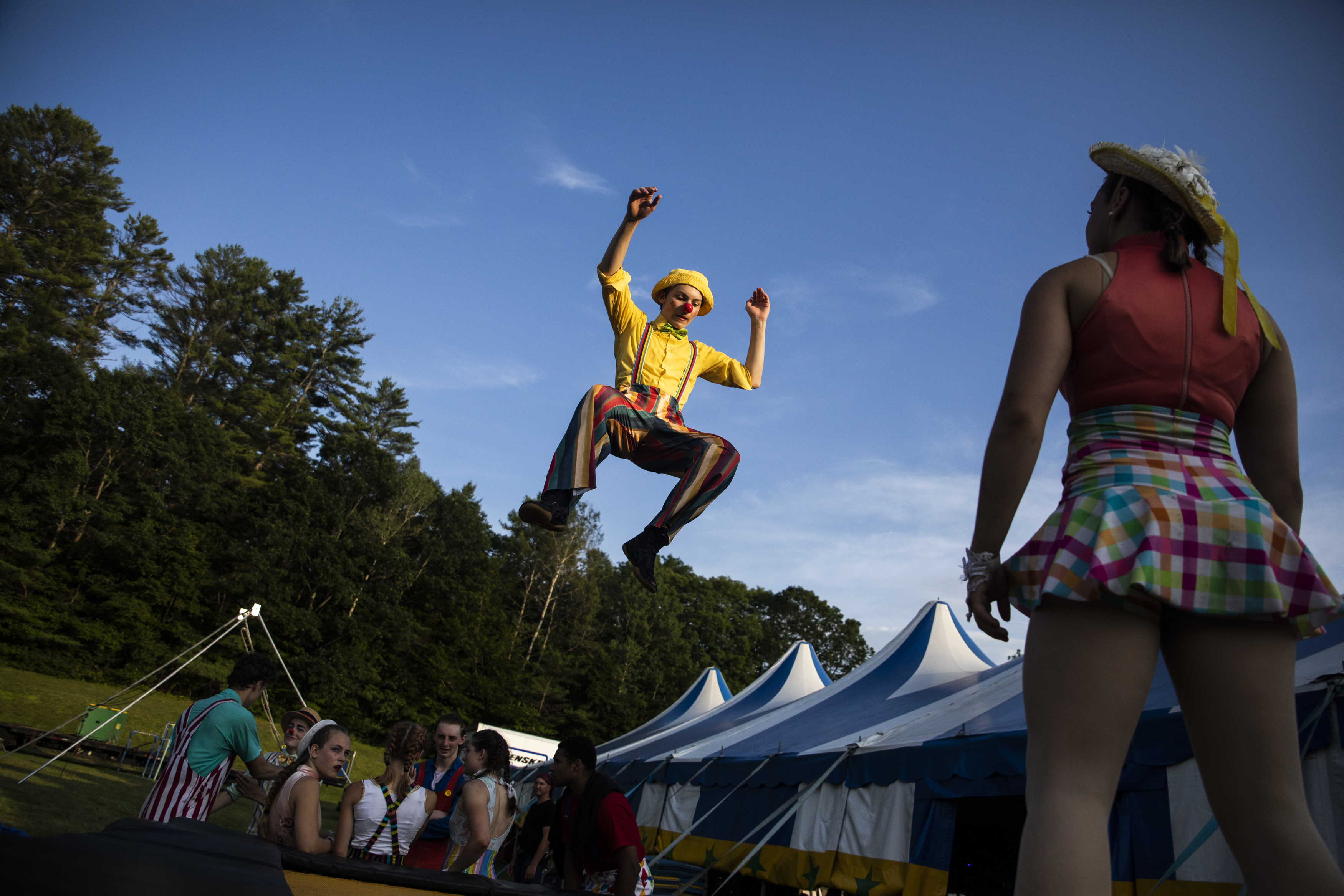 William Ciardelli (left) and Serafina Walker took a quick break to jump on the trampoline while performing in Circus Smirkus' Big Top Tour.