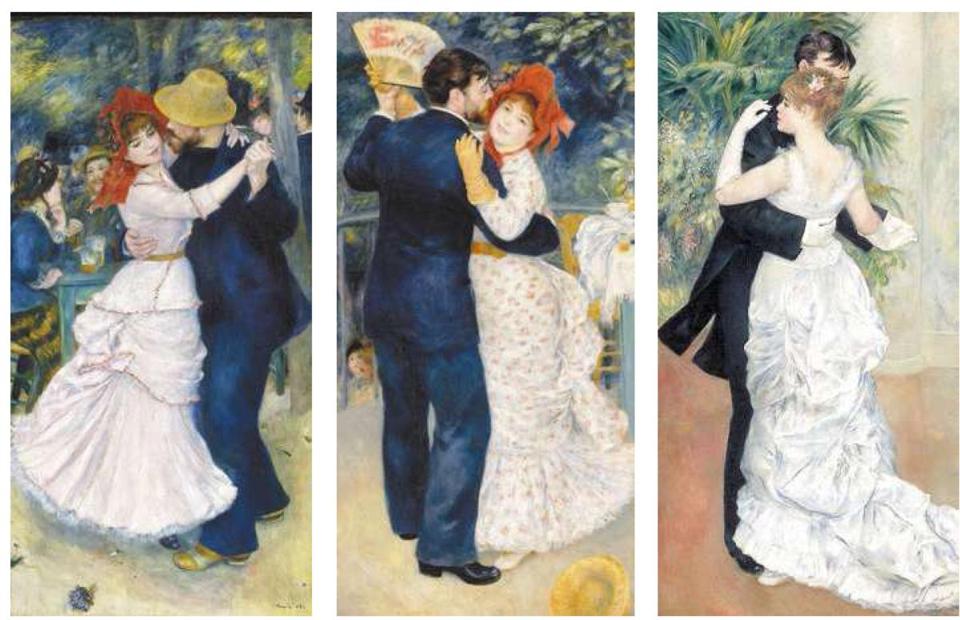 Renoir paintings (from left) “Dance at Bougival,” “Dance in the Country,’’ and “Dance in the City.’’