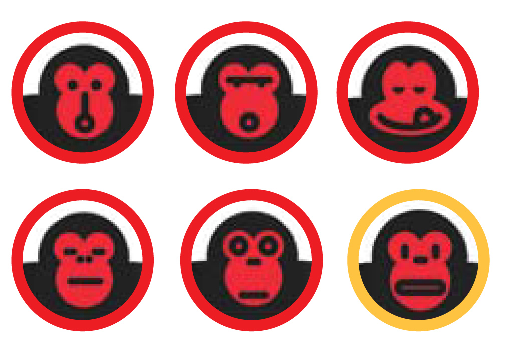 Five of the rejected monkey faces and the eventual winner.