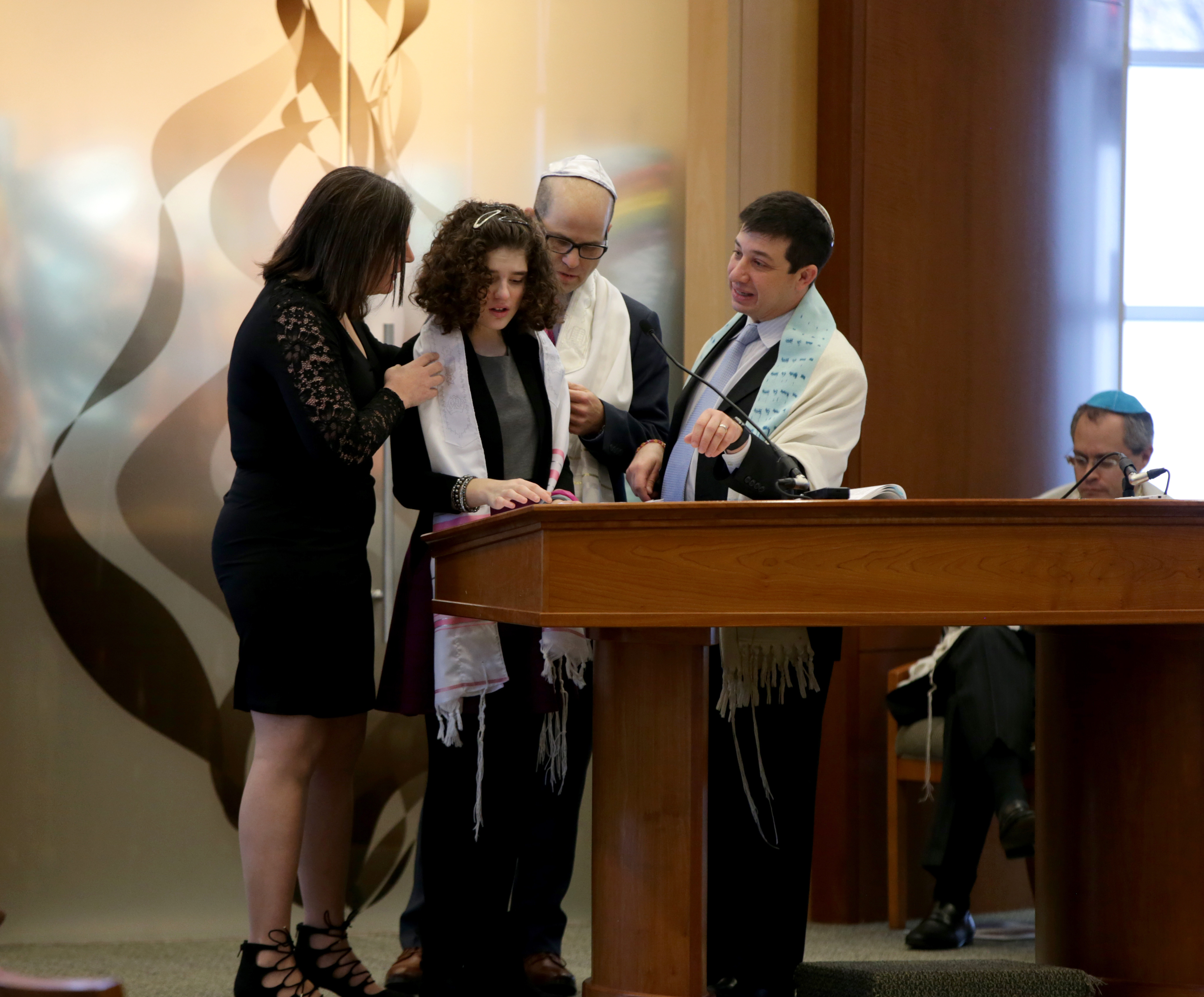 Zoe Spiegel was joined by her parents at her bat mitzvah at Temple Beth Shalom.