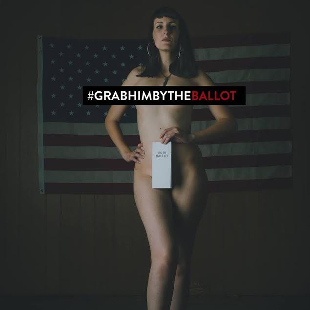 Anja Schütz poses for her “Grab Him By the Ballot” project.