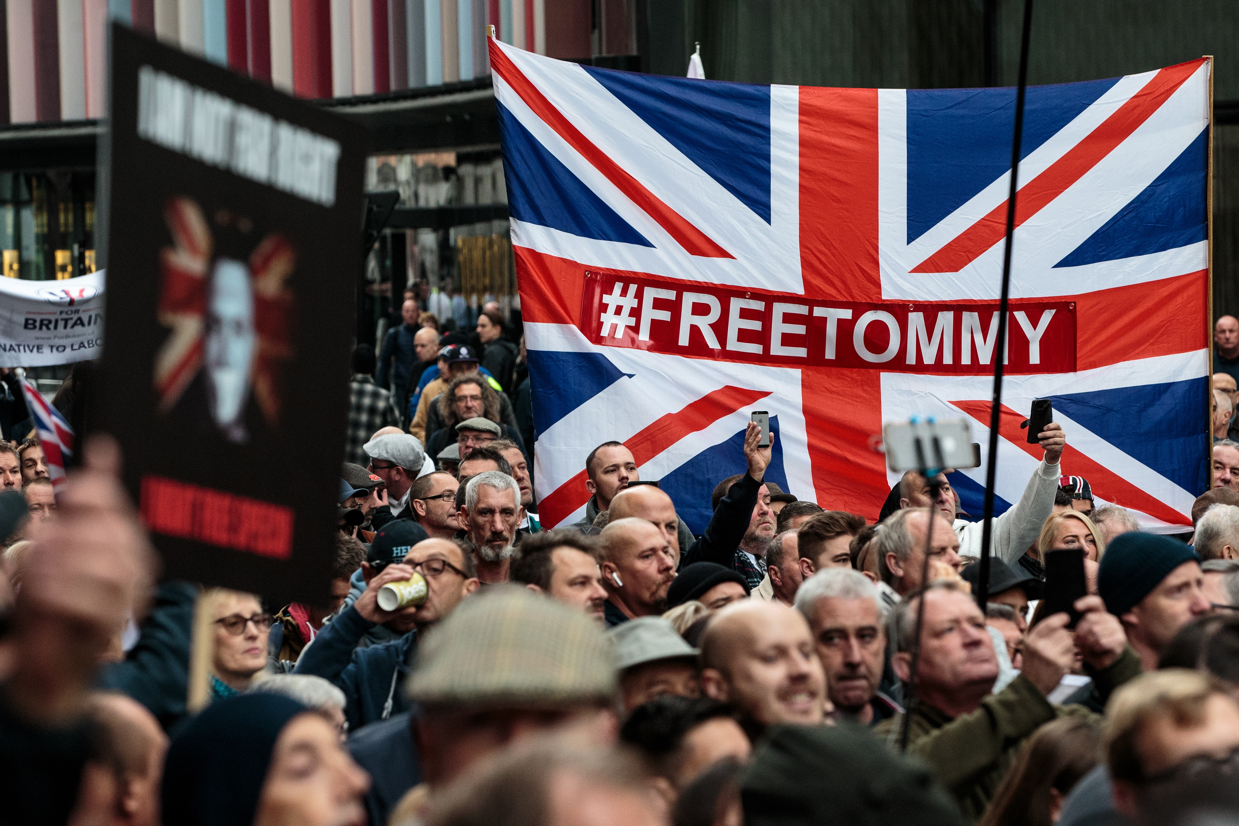 Supporters of Tommy Robinson gathered outside the Old Bailey courthouse in London in October.