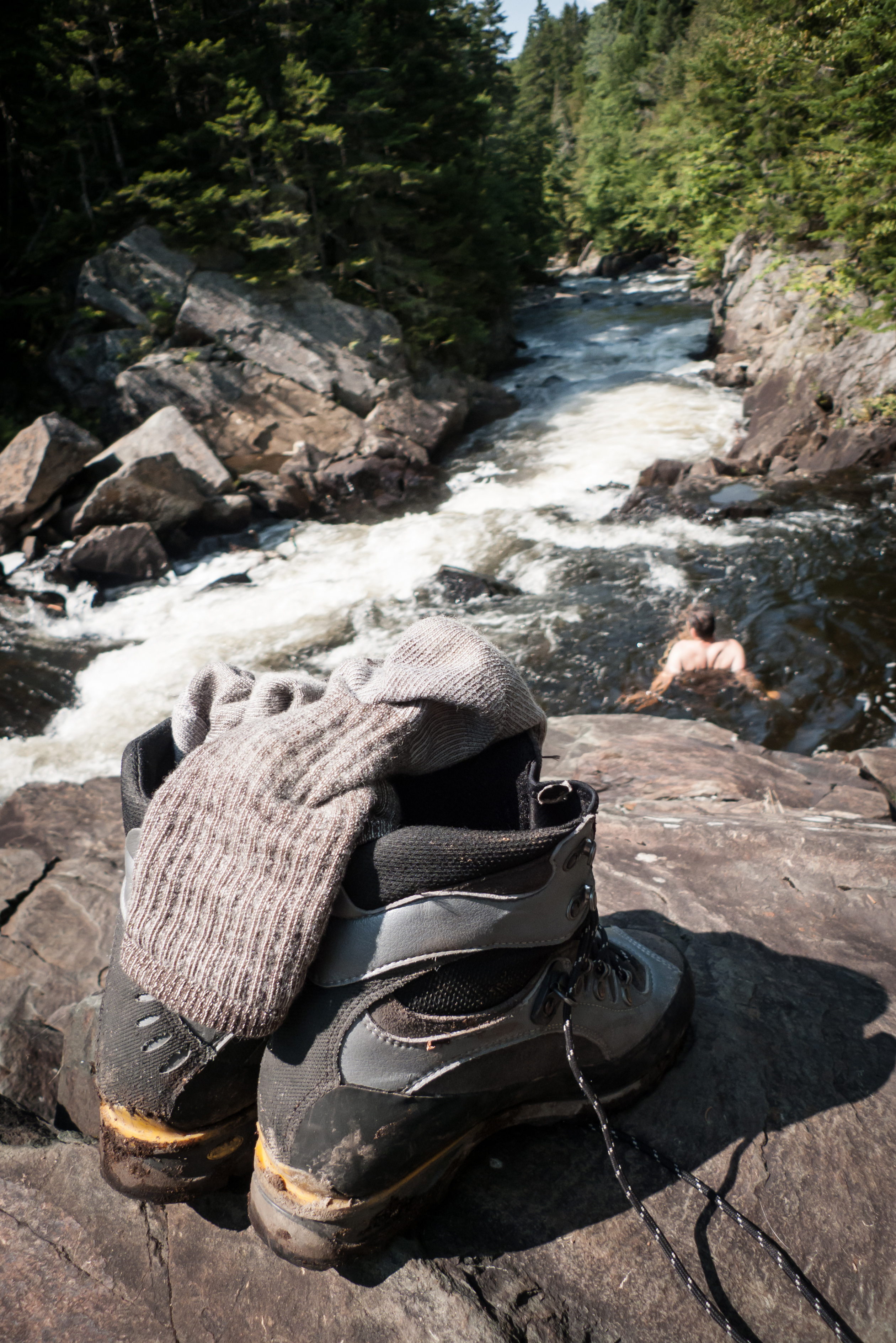 Cooling in the Connecticut River headwaters, off the Cohos Trail’s Falls in the River Trail.