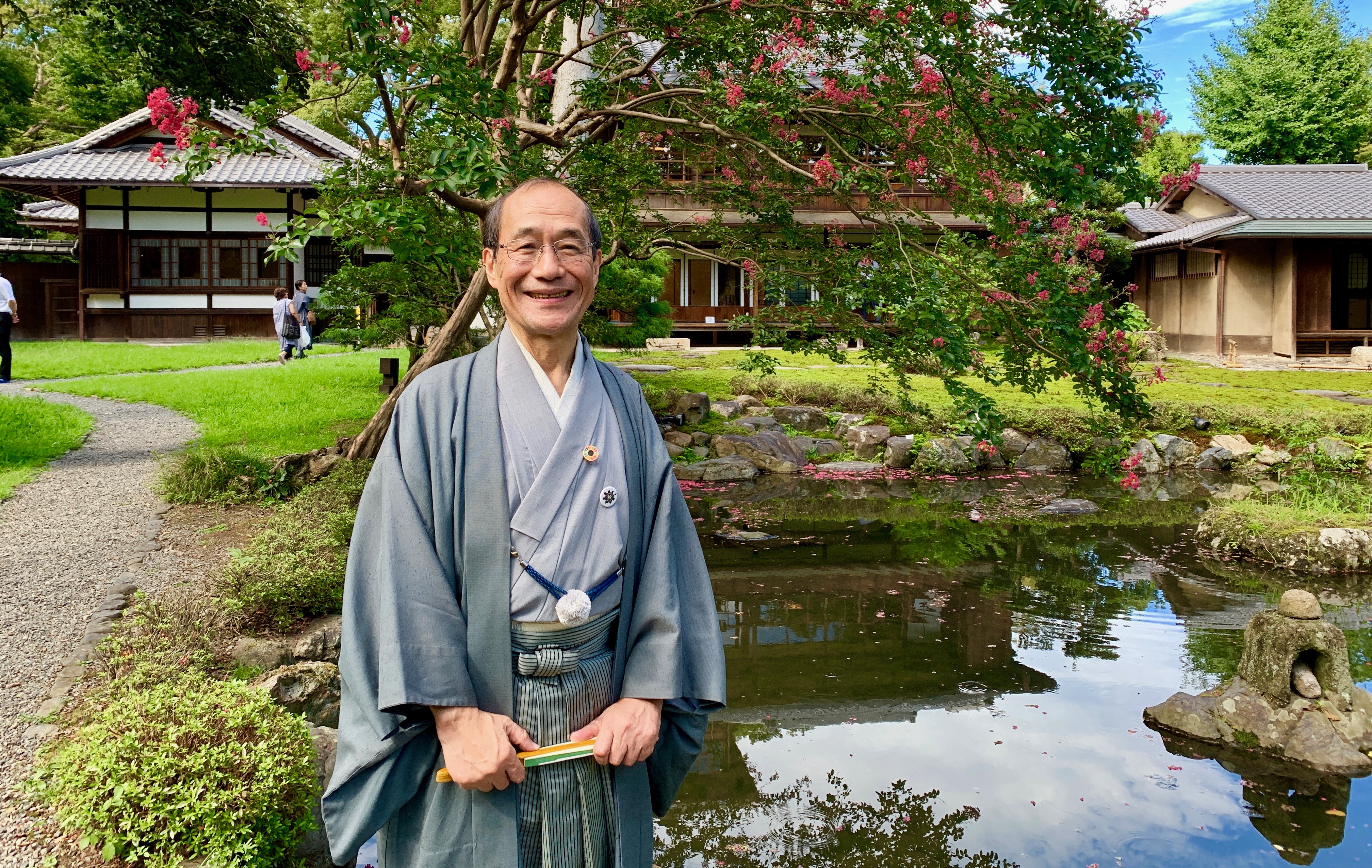 Daisaku Kadokawa, the mayor of Kyoto, stands outside of the Shimogamo Villa in Kyoto