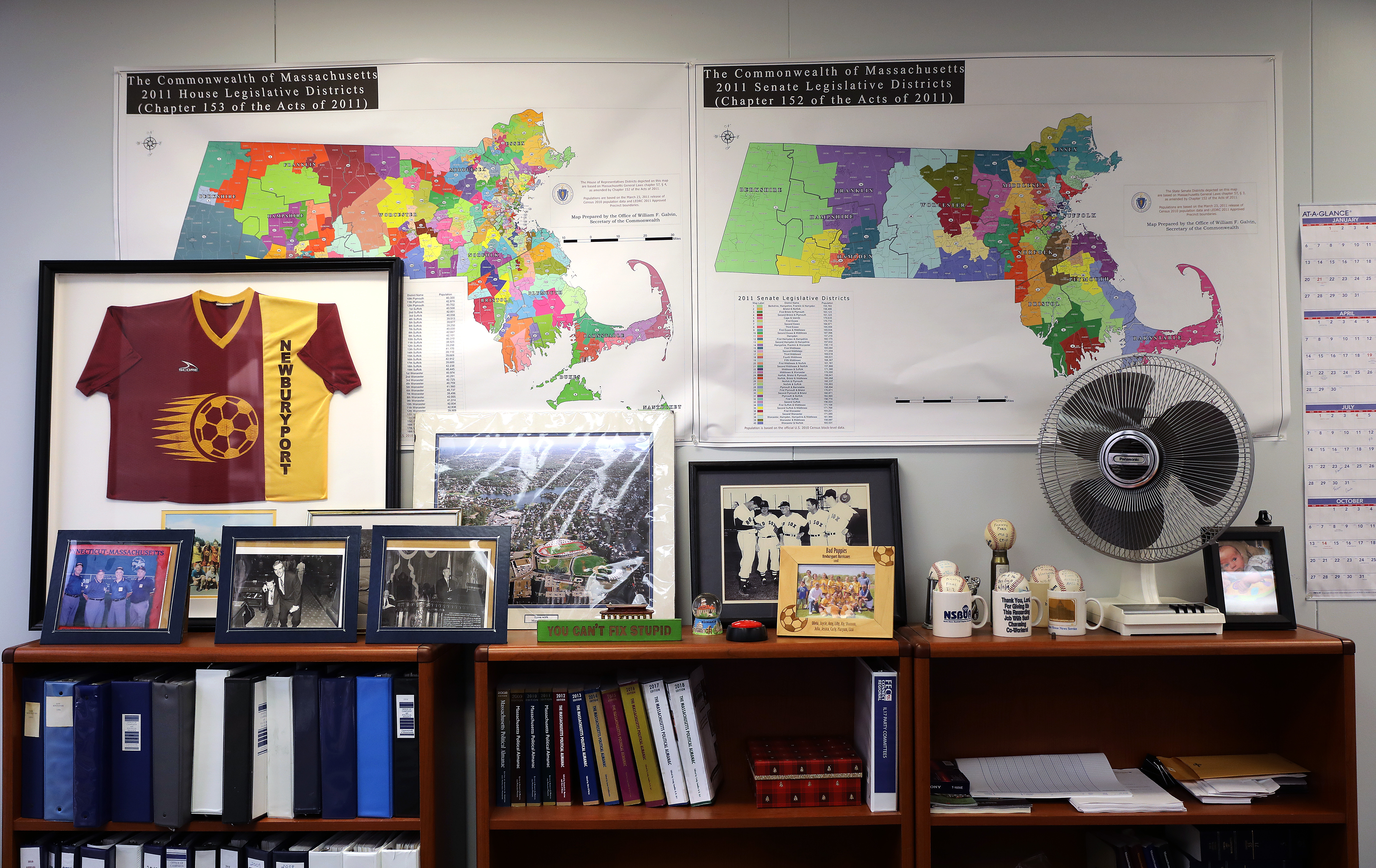Some of the decorations — personal and professional — in the office of Michael J. Sullivan.