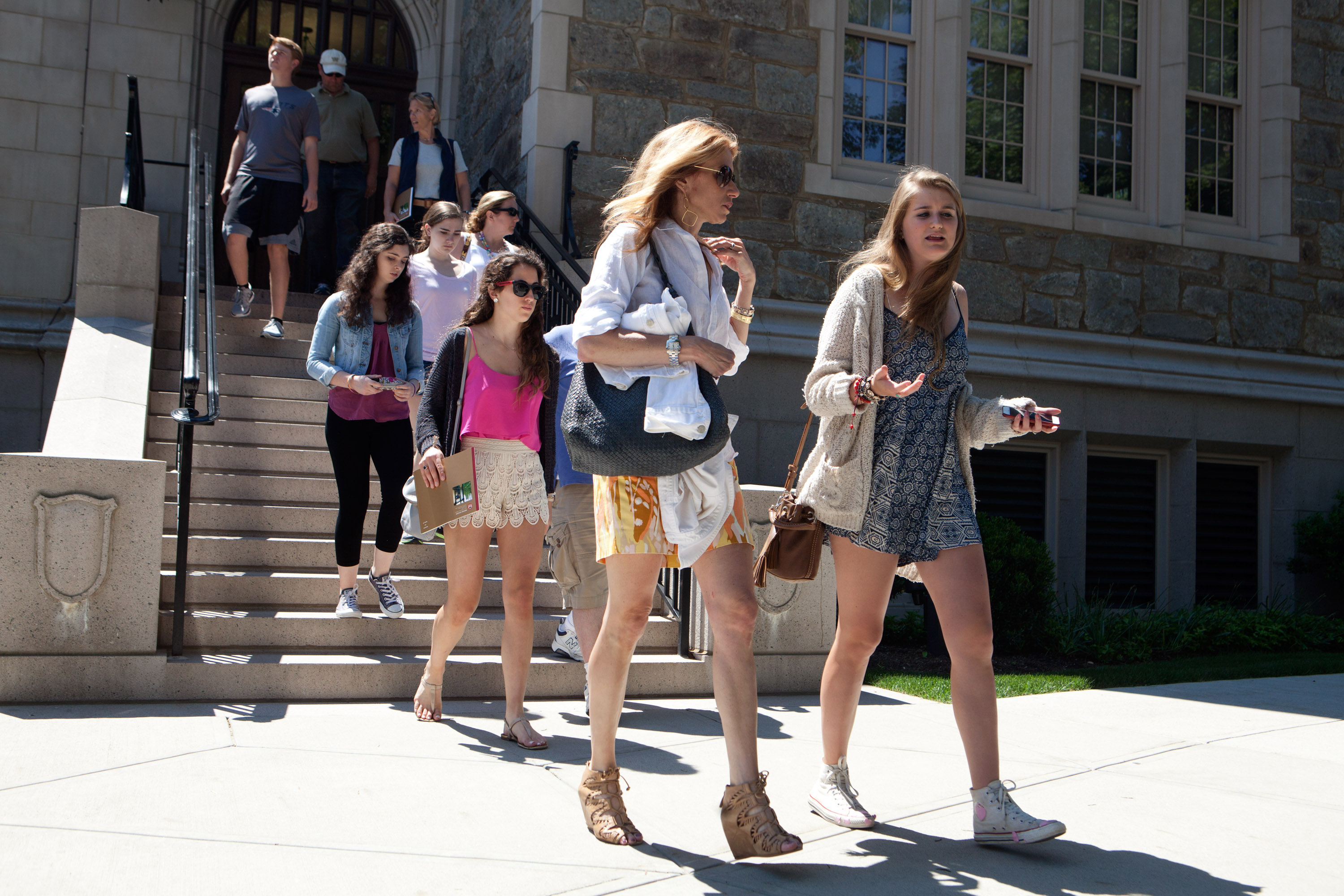 Lisa Gannon, left and her daughter Eliza Hering, 17, tour of the Boston College campus.