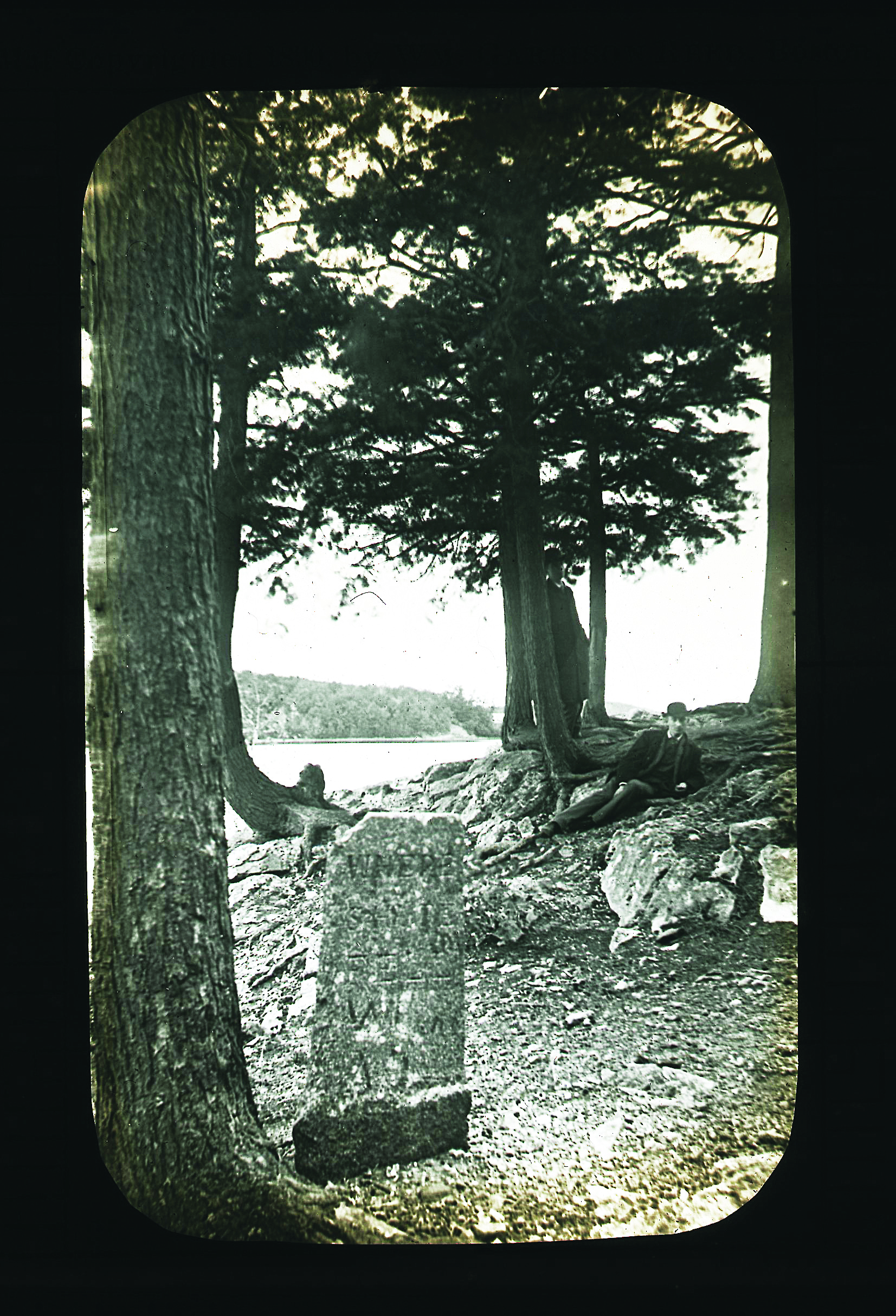 A glass lantern slide by George Davenport shows the Shute marker.