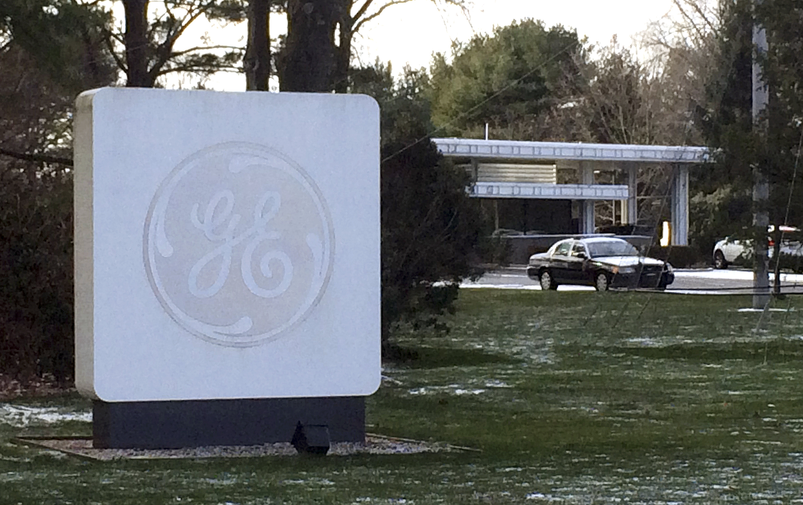 A sign at General Electric Co.’s corporate headquarters in Fairfield, Conn