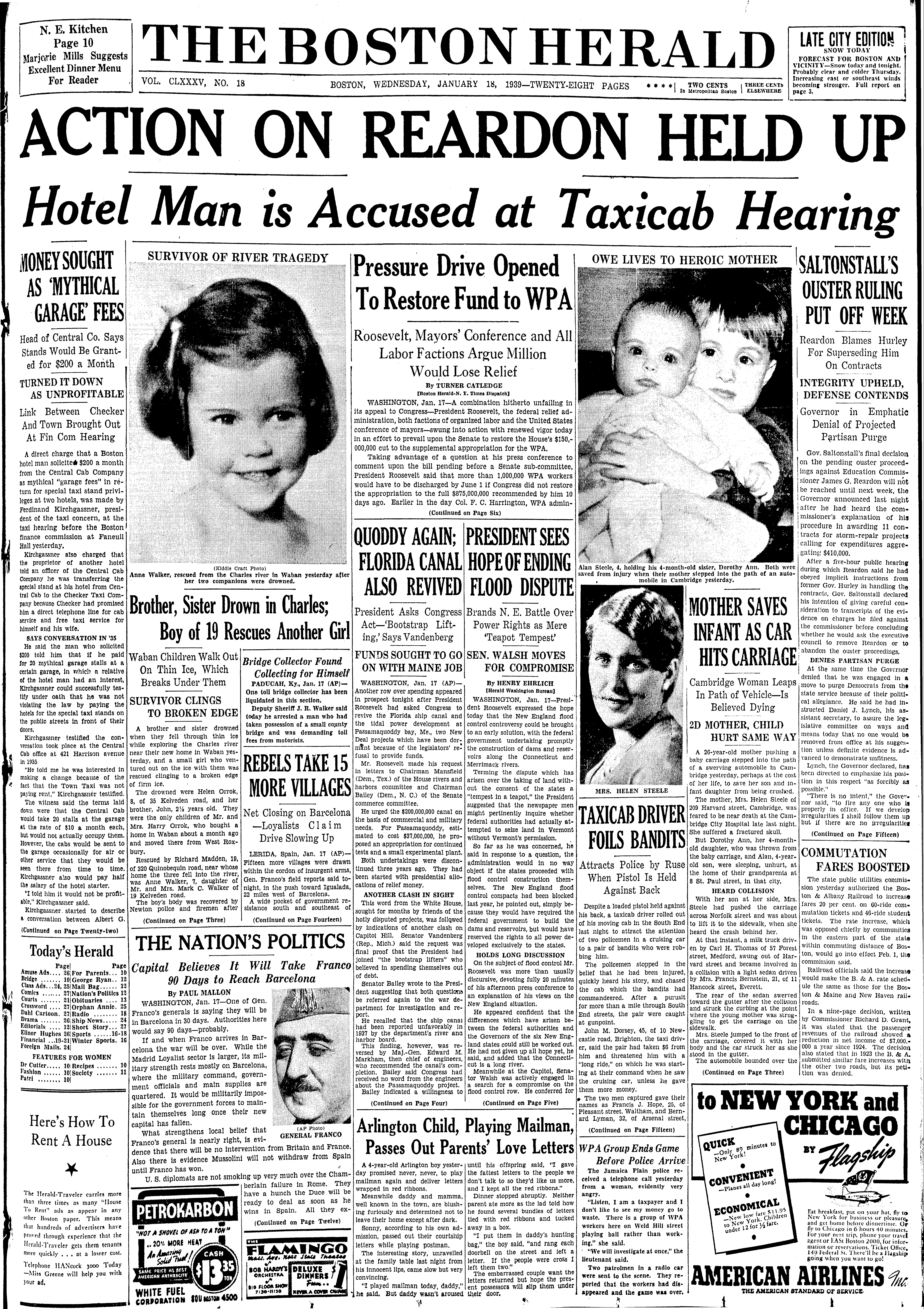 One of the newspapers Dorothy Steele kept (depicting her and her brother) from the 1939 accident.