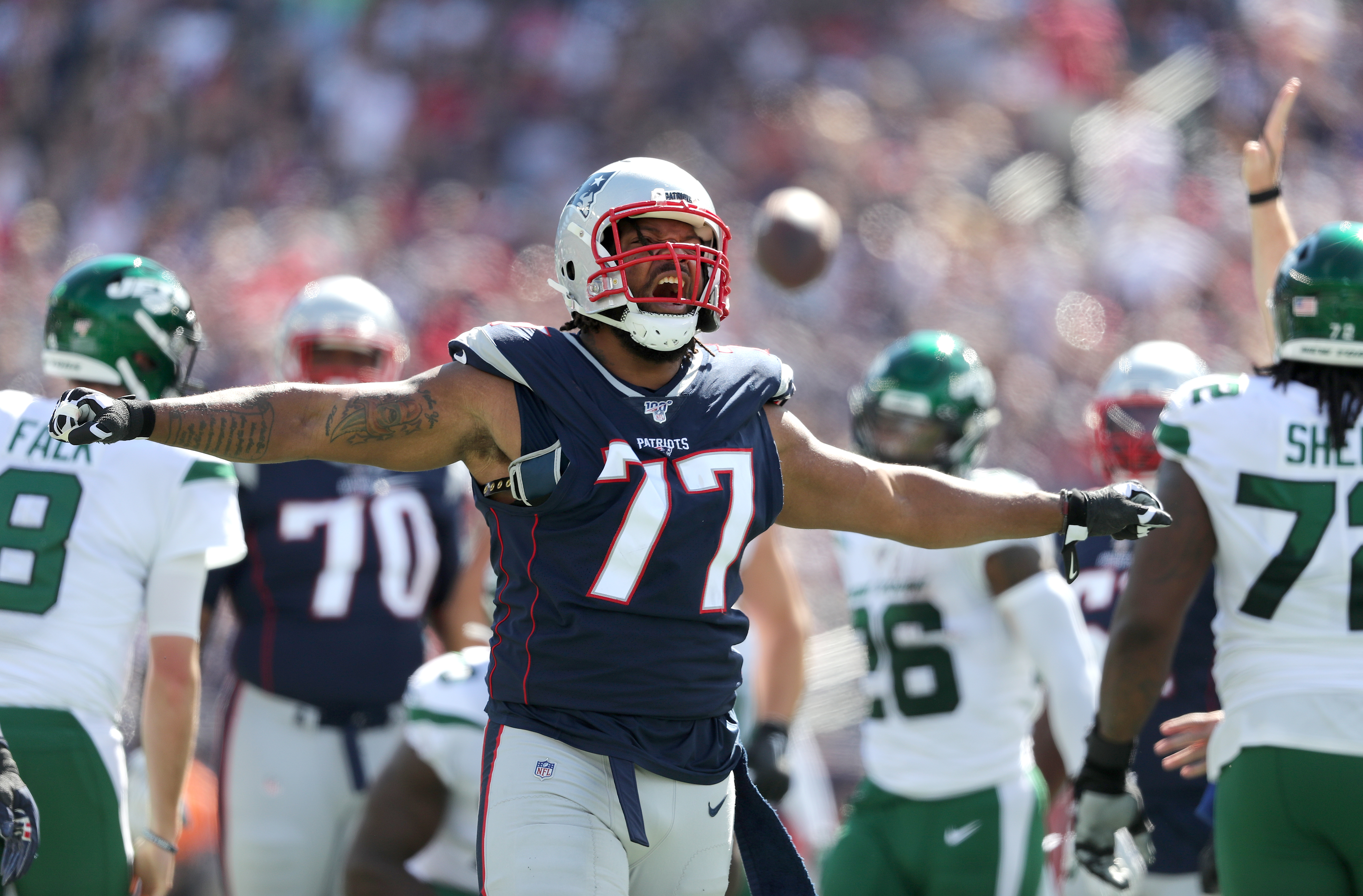 Michael Bennett has 2.5 sacks this season with New England.