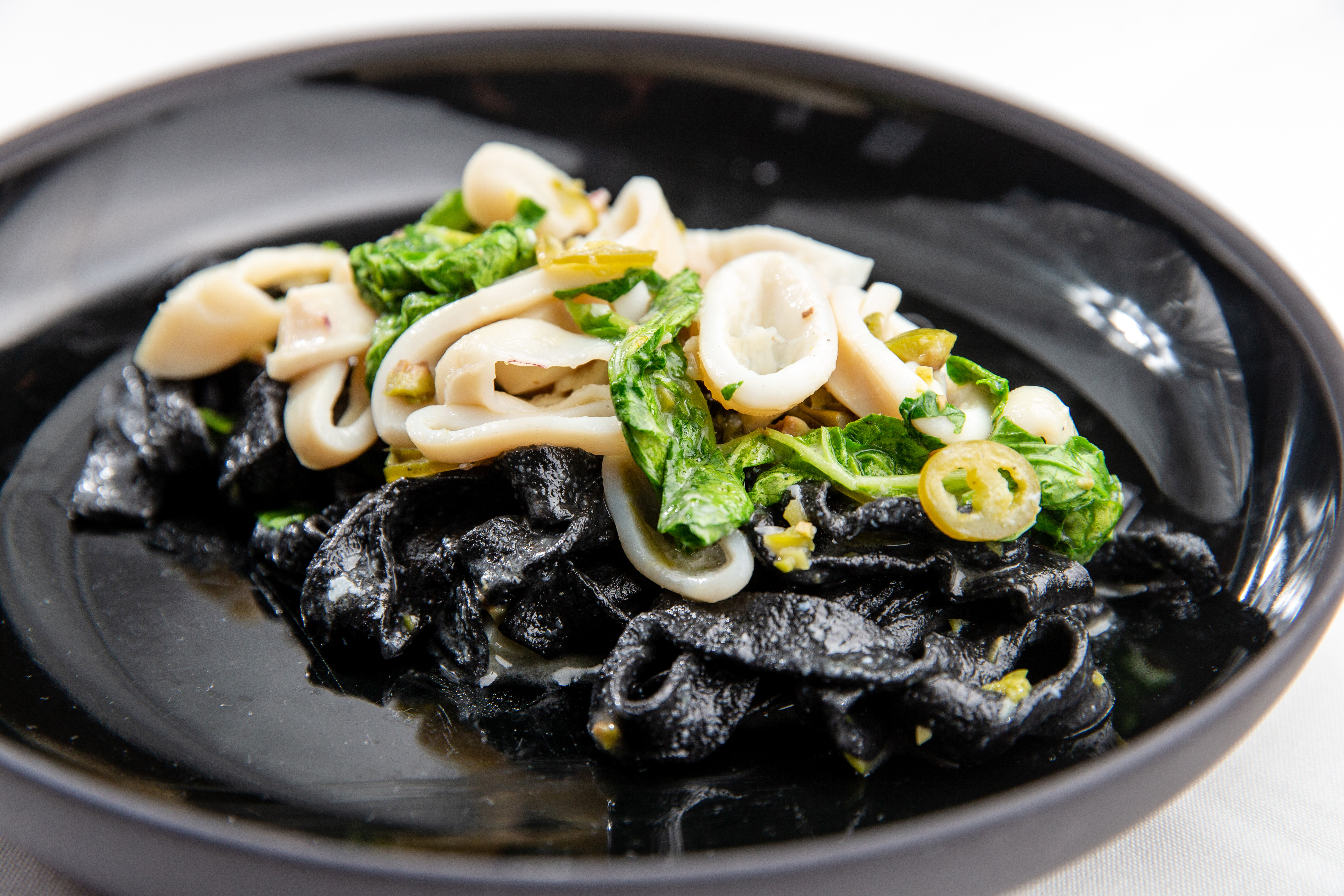Squid ink fettuccine at Talulla in Cambridge.
