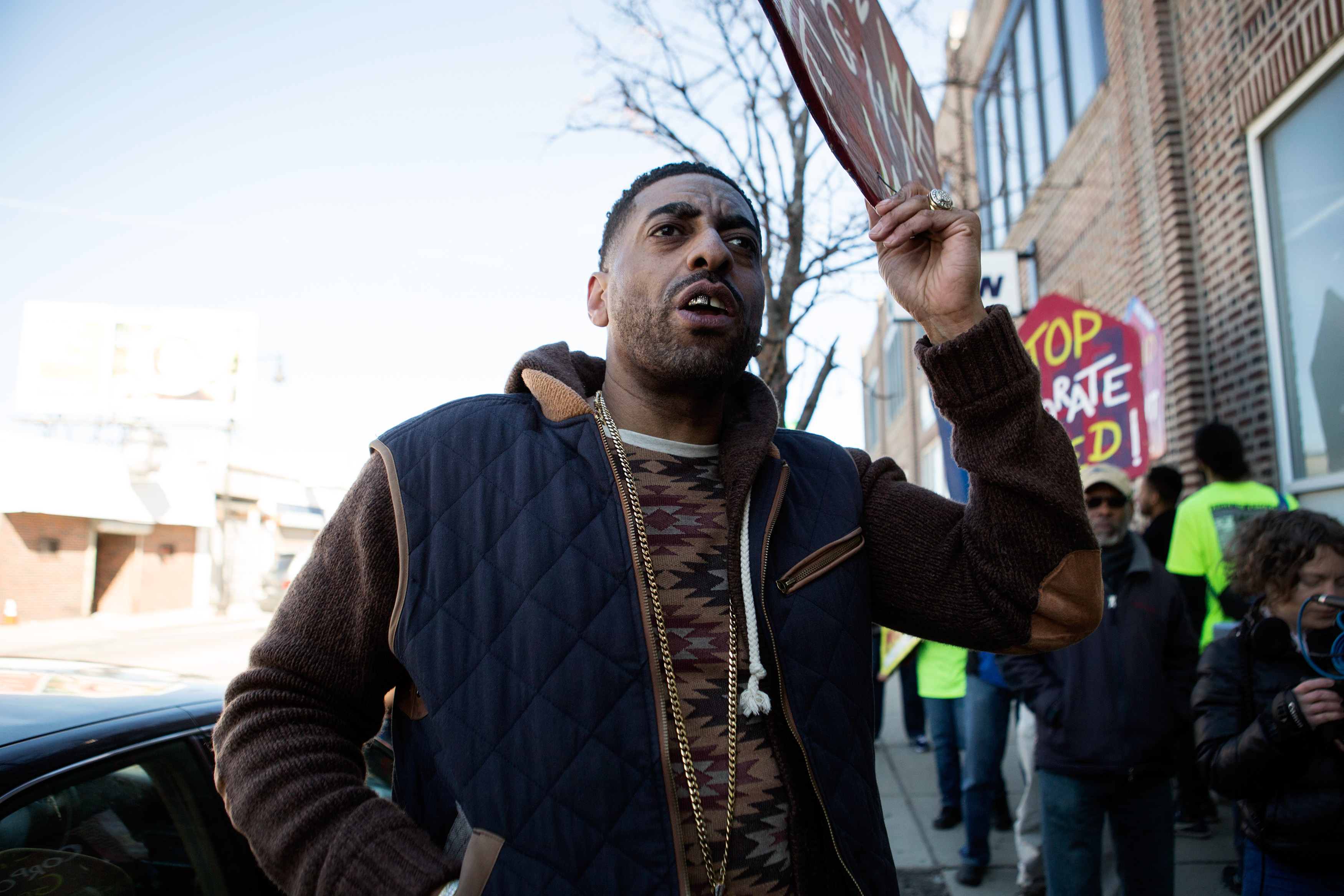 Housing advocate Antonio Ennis participated in a demonstration Saturday.