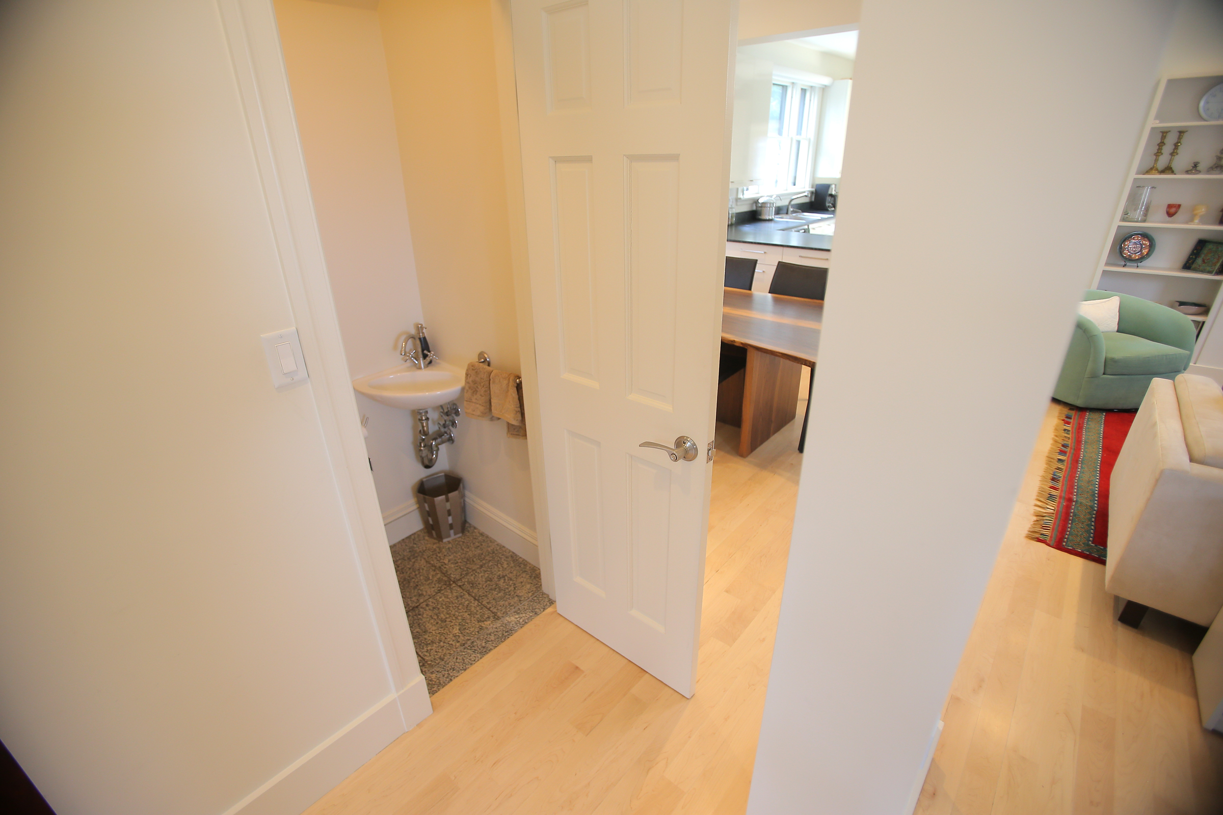A water closet can be easily expanded to allow for a shower on the first floor should the occupants have difficulty climbing stairs.
