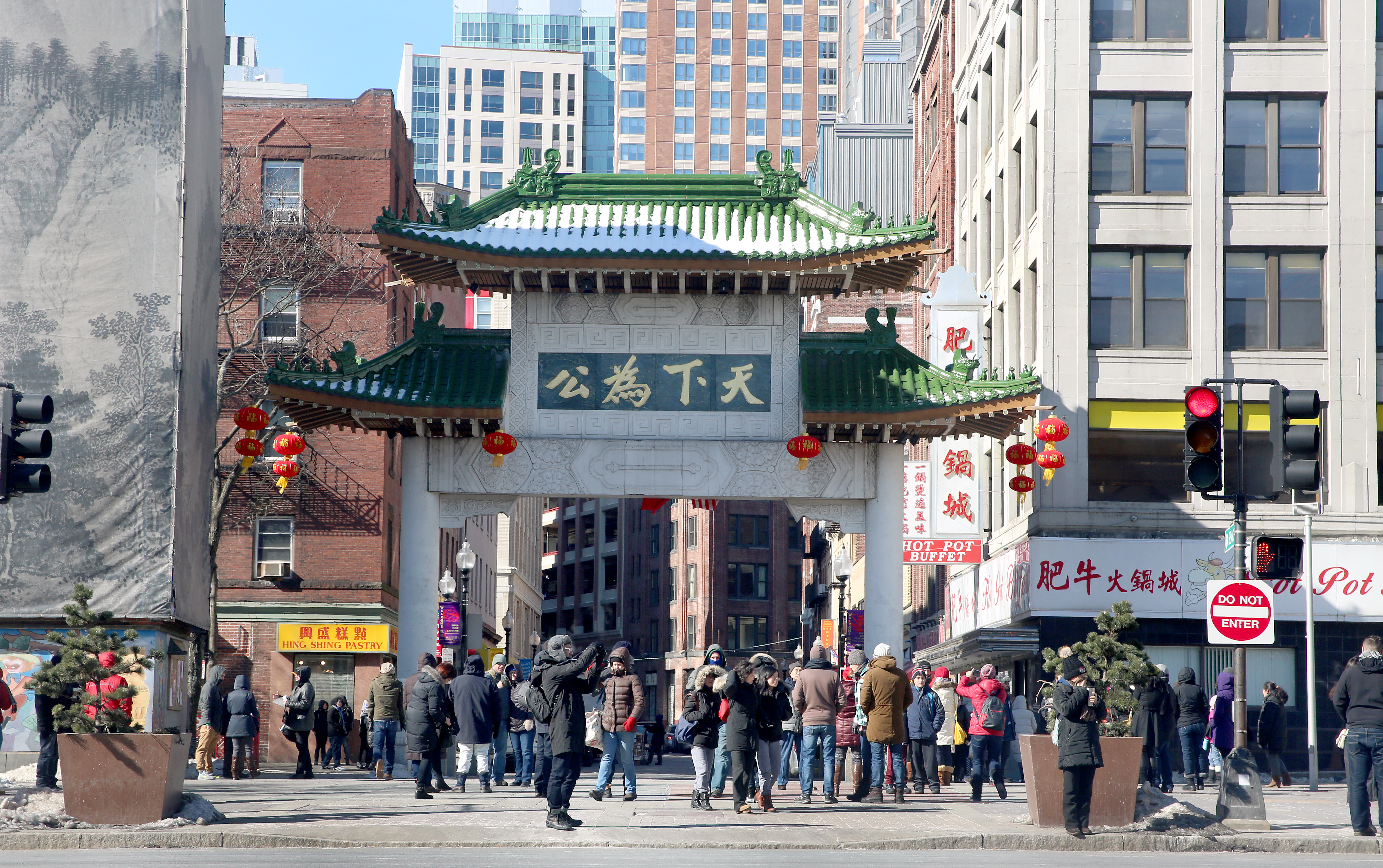 A gift to the city from Taiwan, a traditional gate, or “paifang,” marks one end of Boston’s Chinatown.