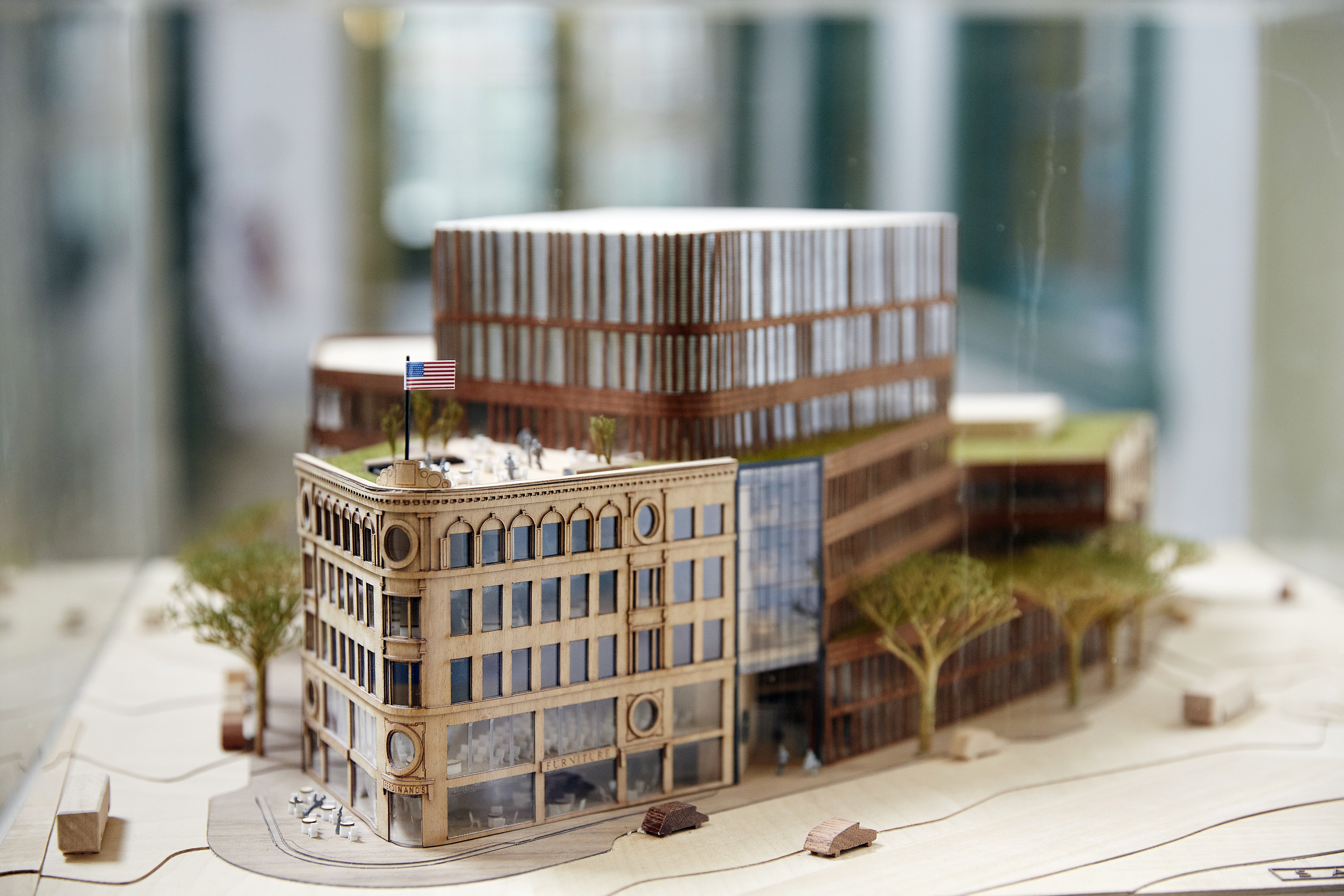 A model of the Bruce C. Bolling Municipal Building, located in Roxbury’s Dudley Square.