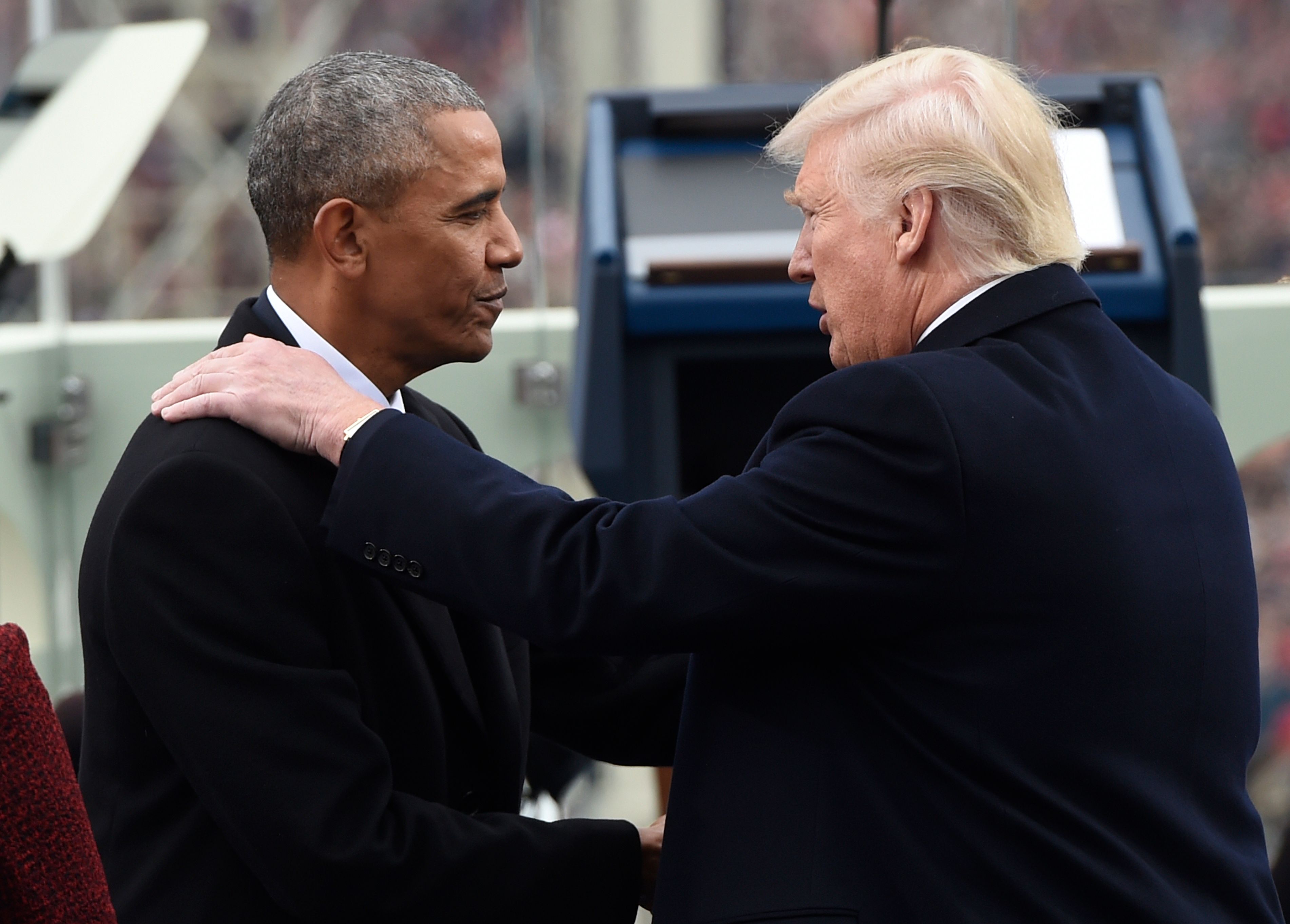 Barack Obama and Trump shook hands during the presidential inauguration.