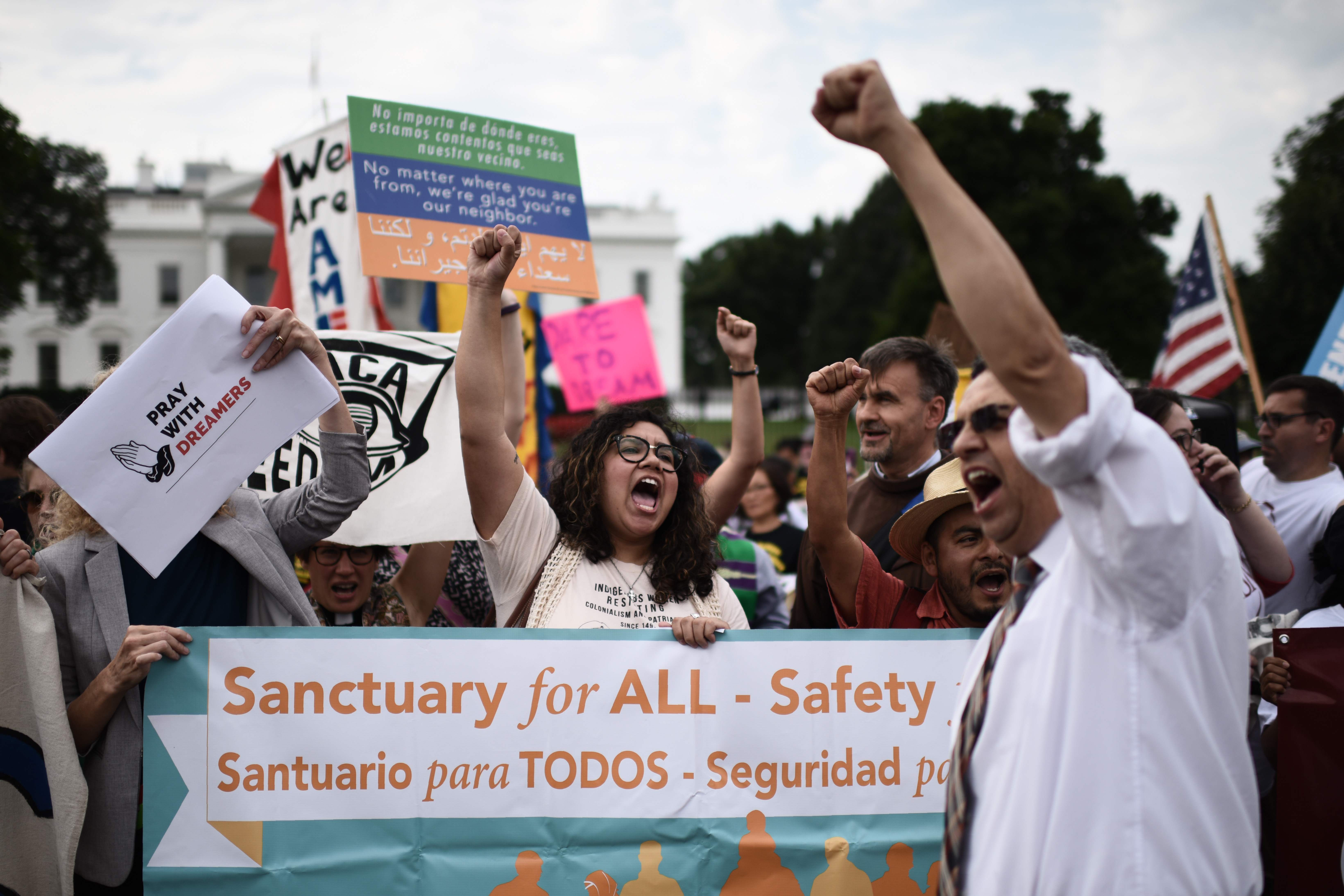 Immigrants and supporters demonstrate during a rally in support of the Deferred Action for Childhood Arrivals (DACA) in front of the White House.
