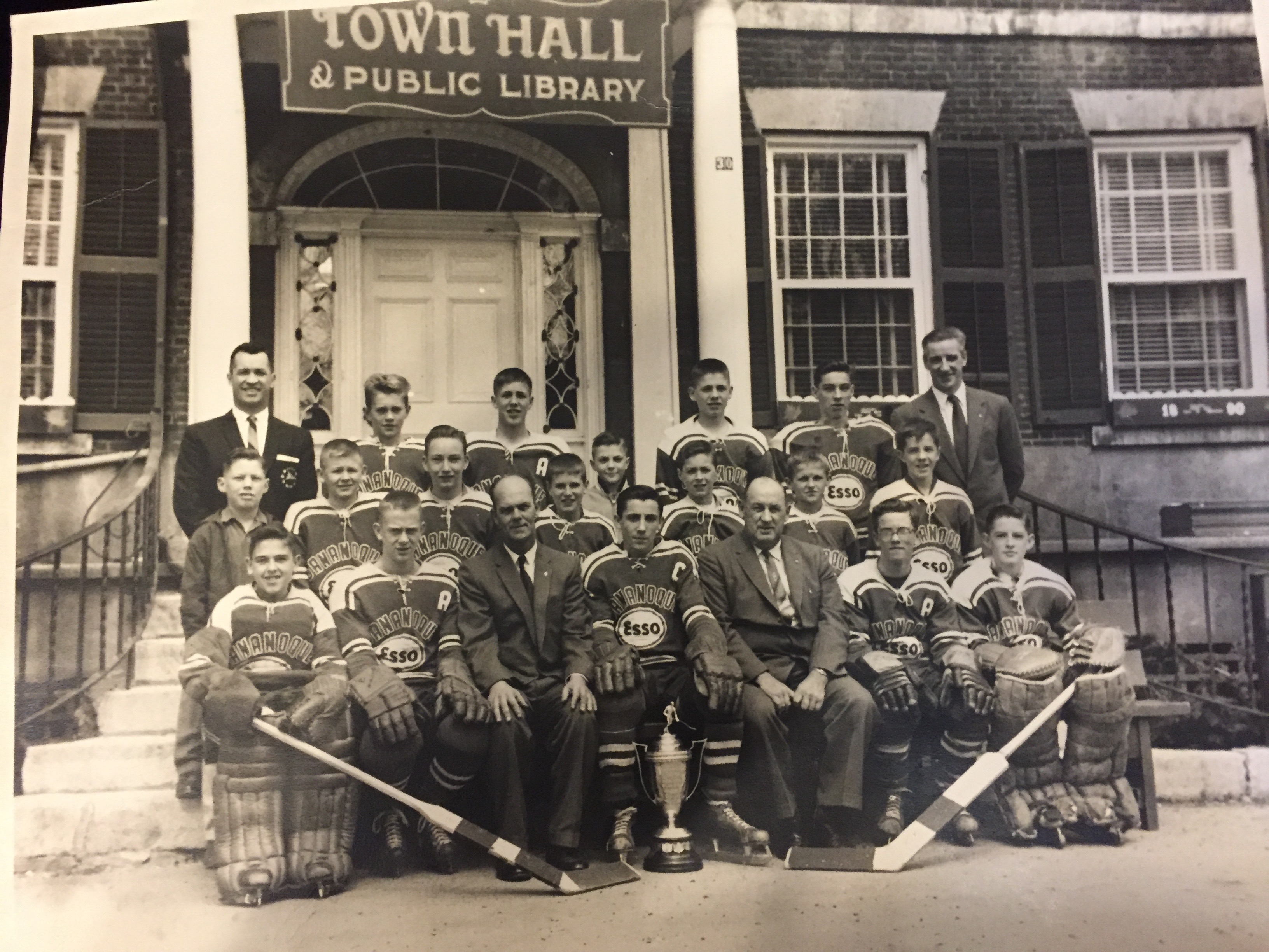 The Gananoque Bantam champs after the 1960-61 season. Doug Higgins is wearing the C, and the alternate captain on the left is Rick Eaton.