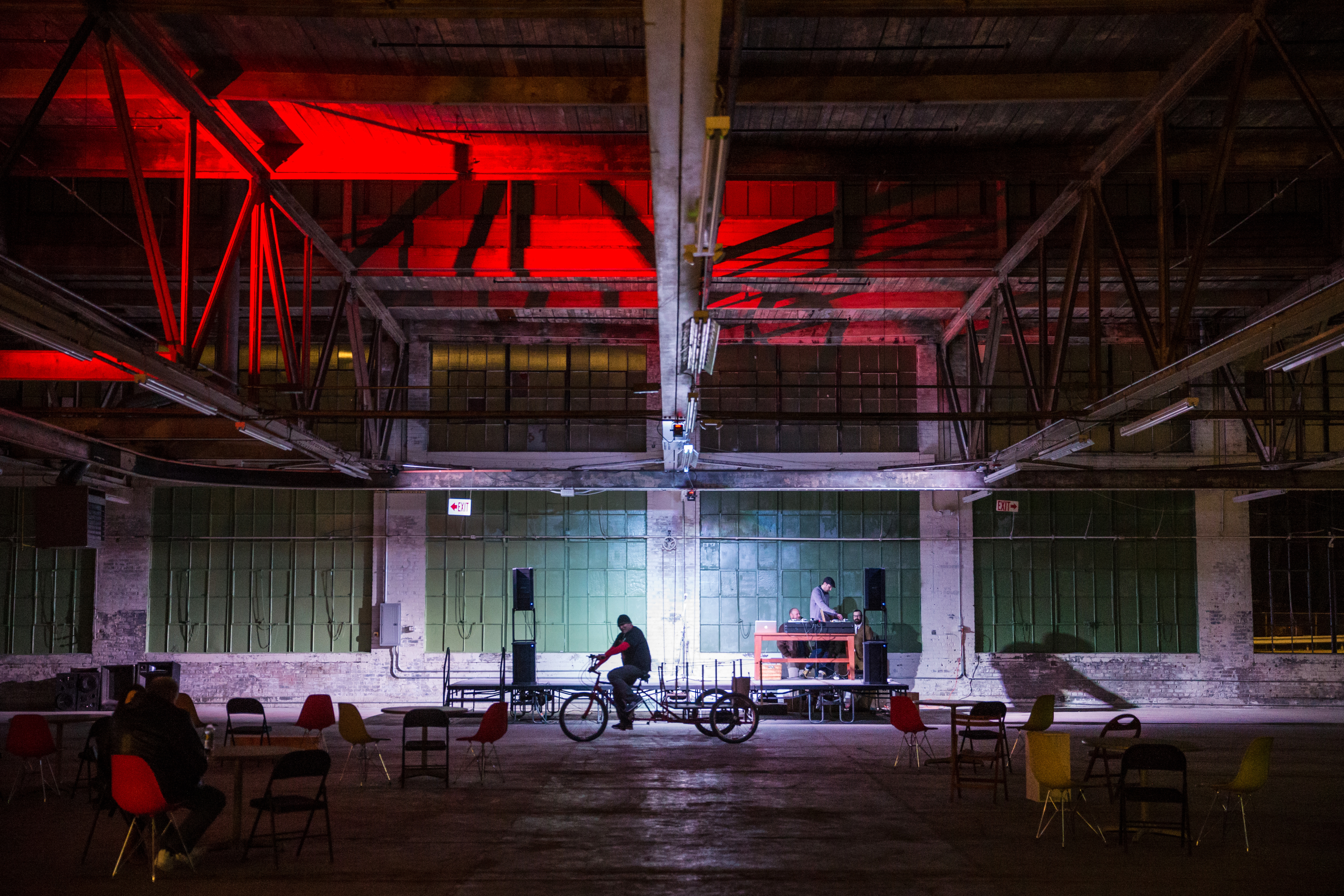 A DJ plays music in the pavilion at the Norwood Space Center.