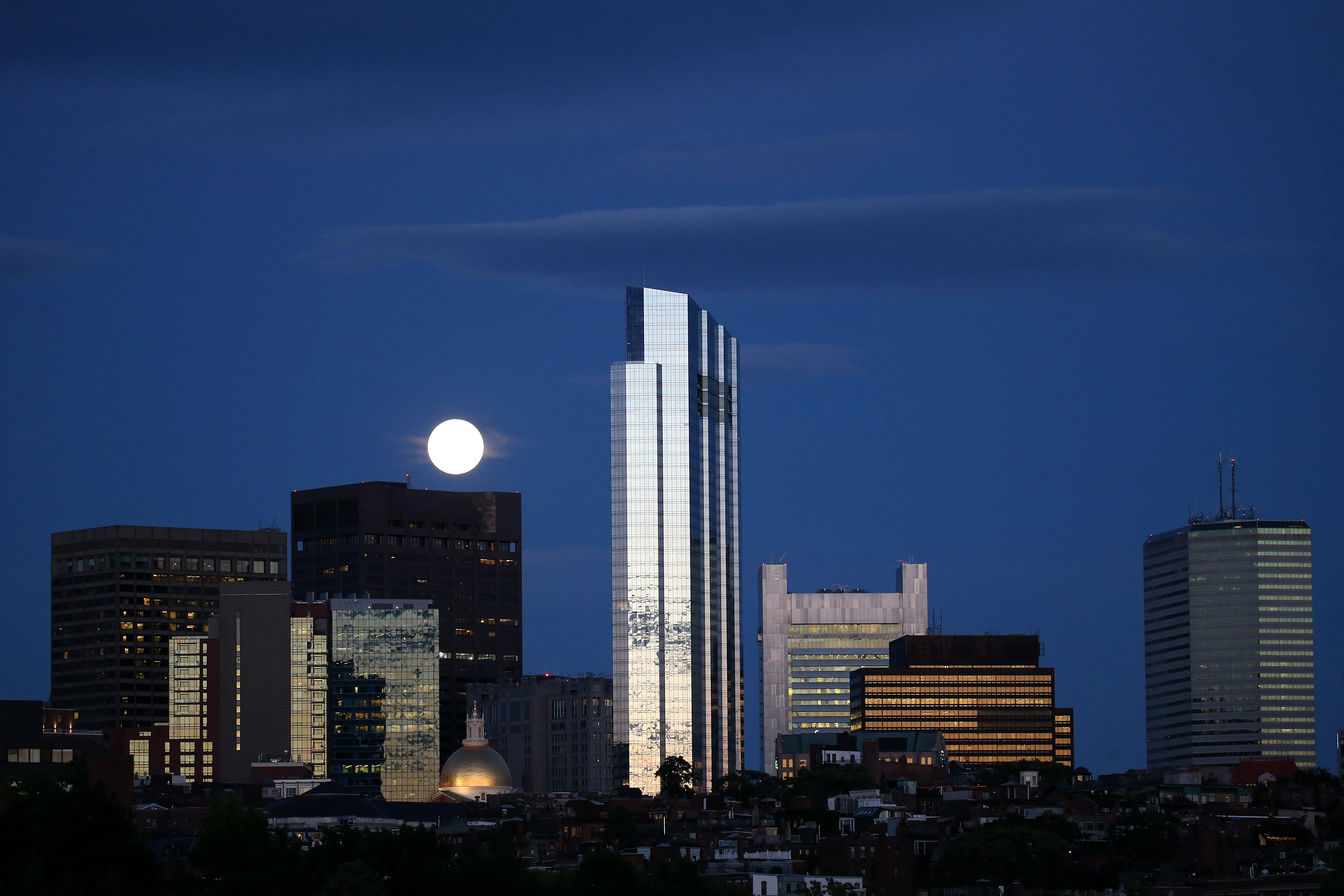 The Millennium Tower, as seen as part of the skyline at night.