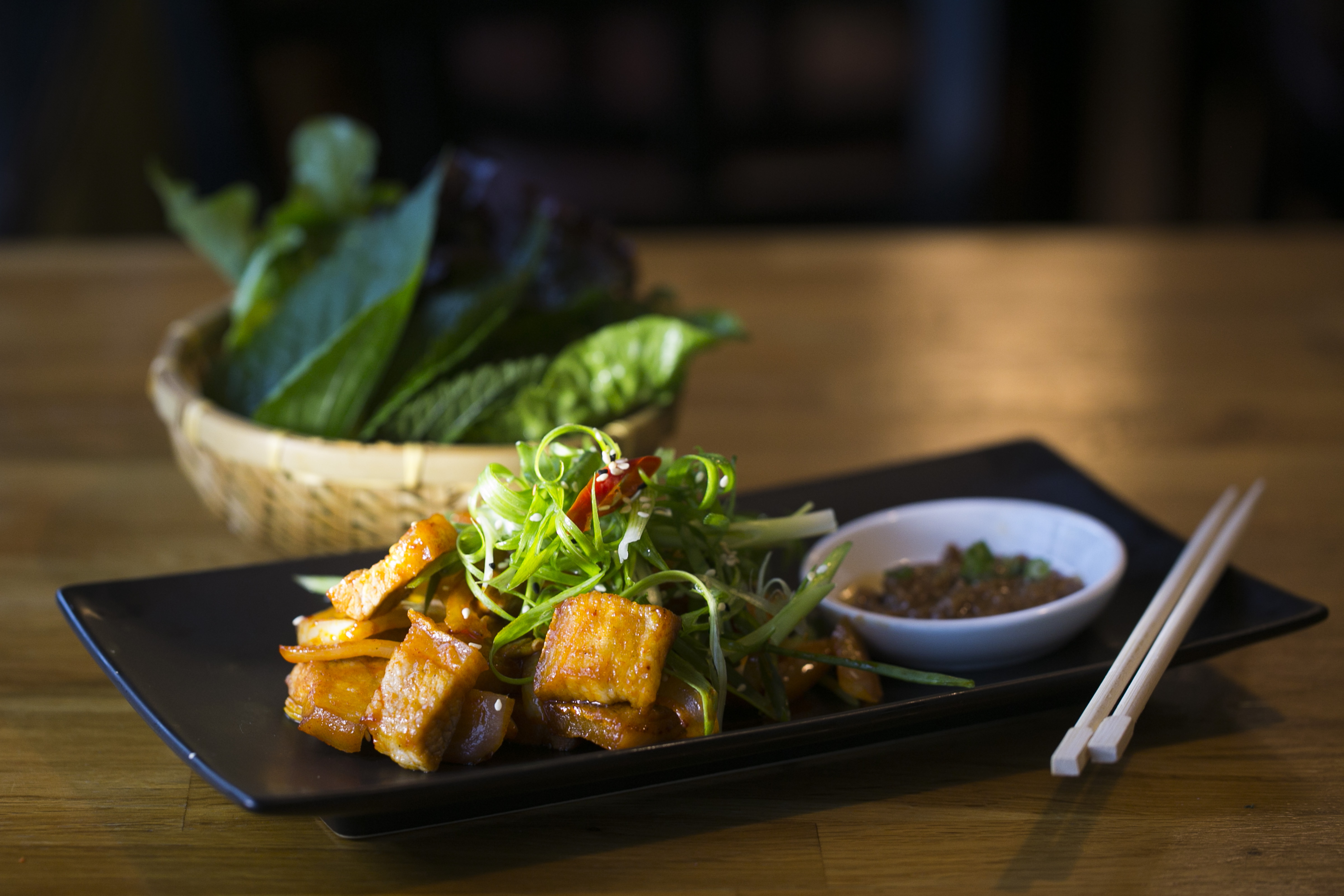 Grilled, stir-fried pork belly.