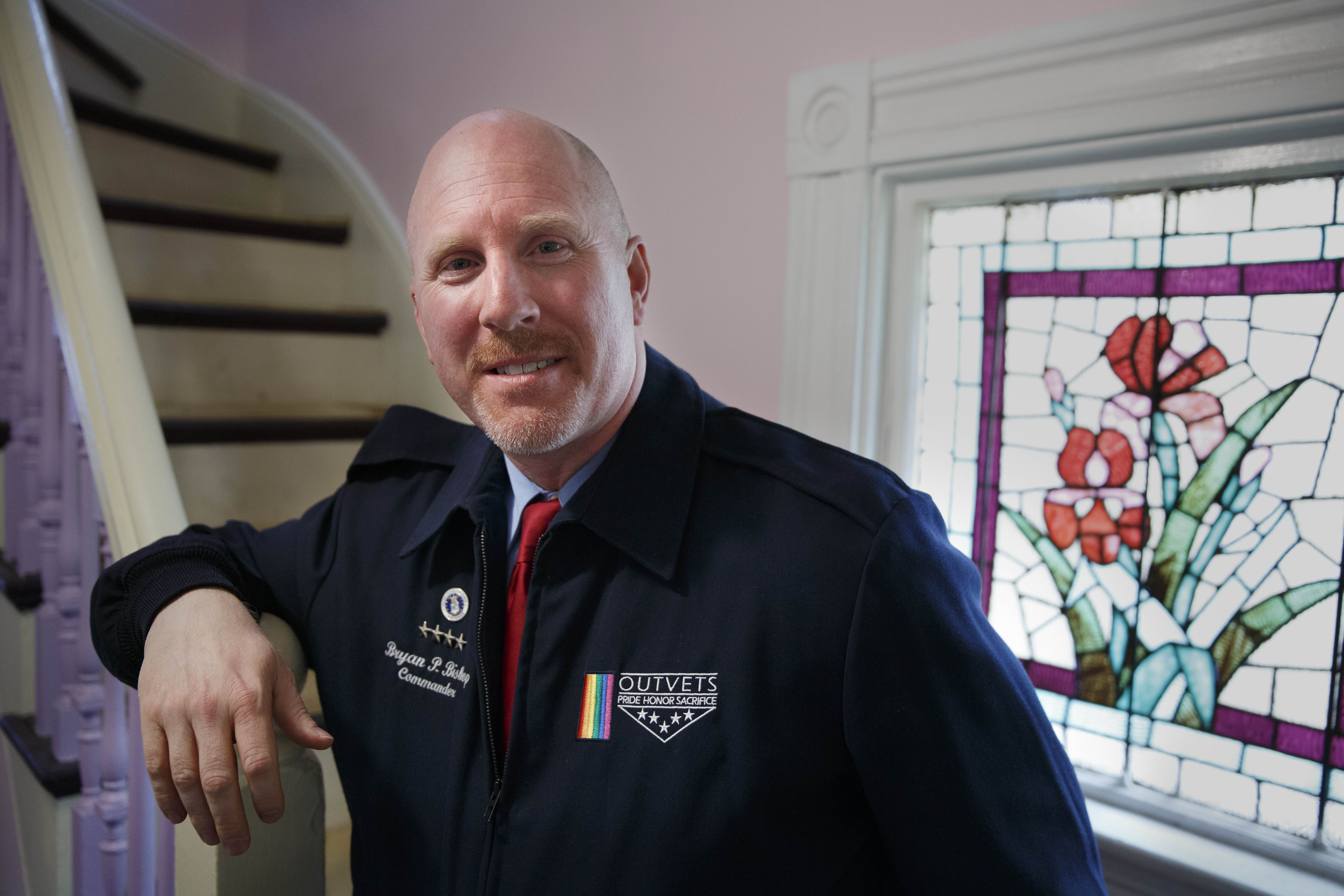 OUTVETS founder Bryan Bishop in his Boston home.