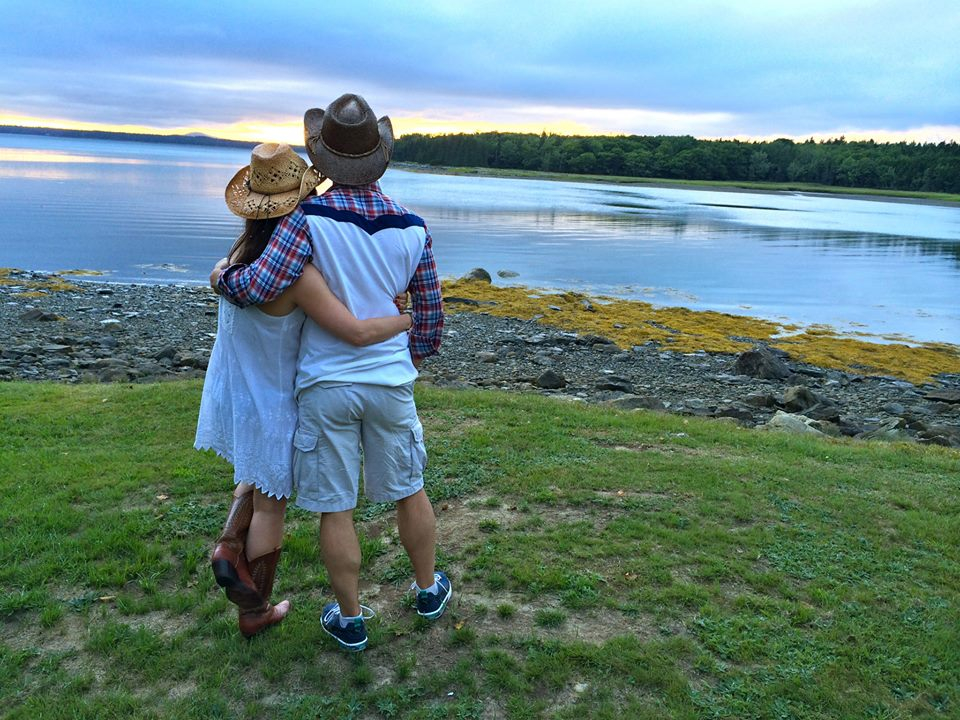 Levis and DeMarco on the night of their wedding rehearsal dinner in Bar Harbor, Maine.