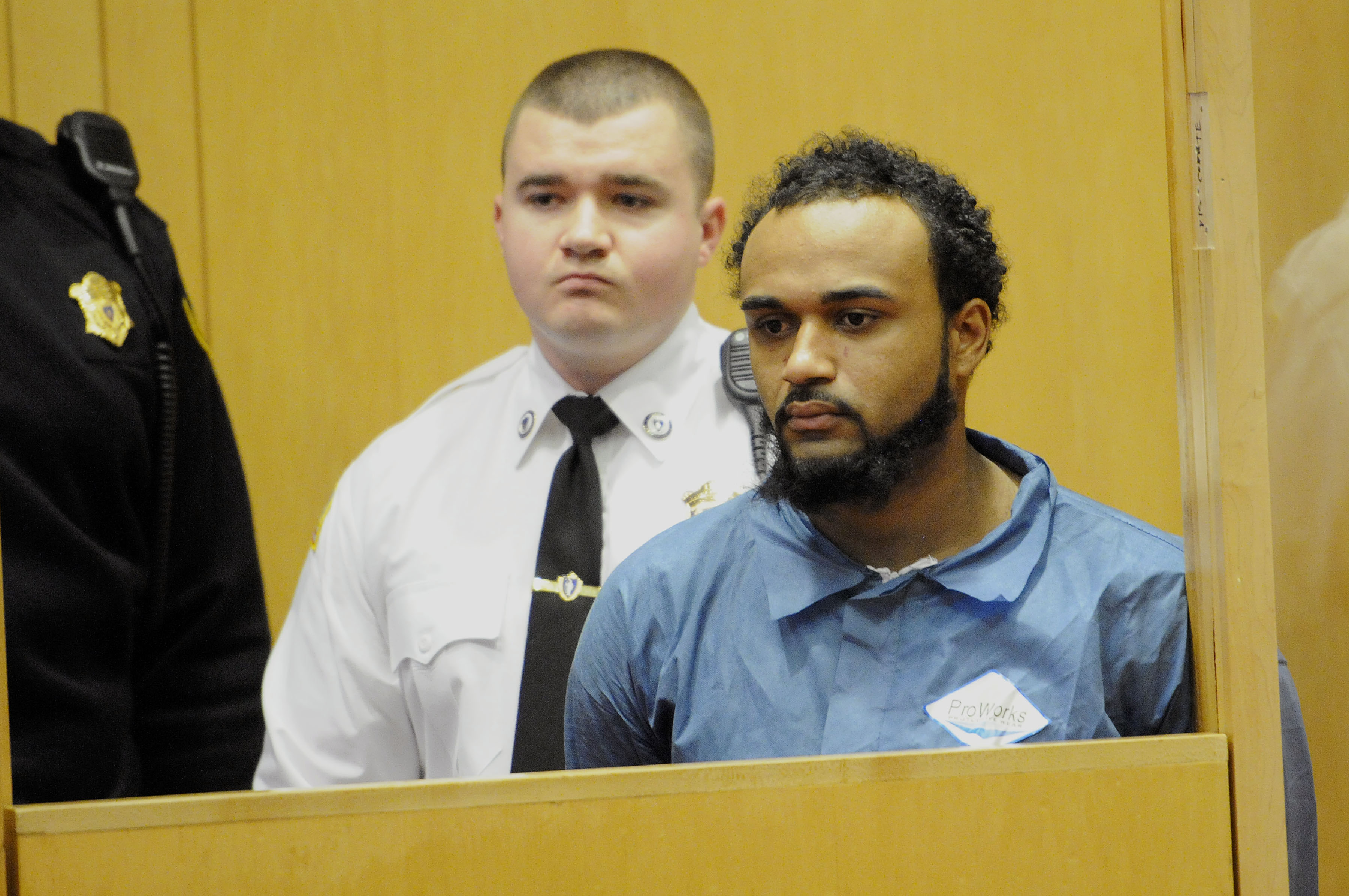 Court officers stood guard over Tony Ventura during his arraigned in Lawrence District Court Monday for murdering his girlfriend Maria Morton in her home.