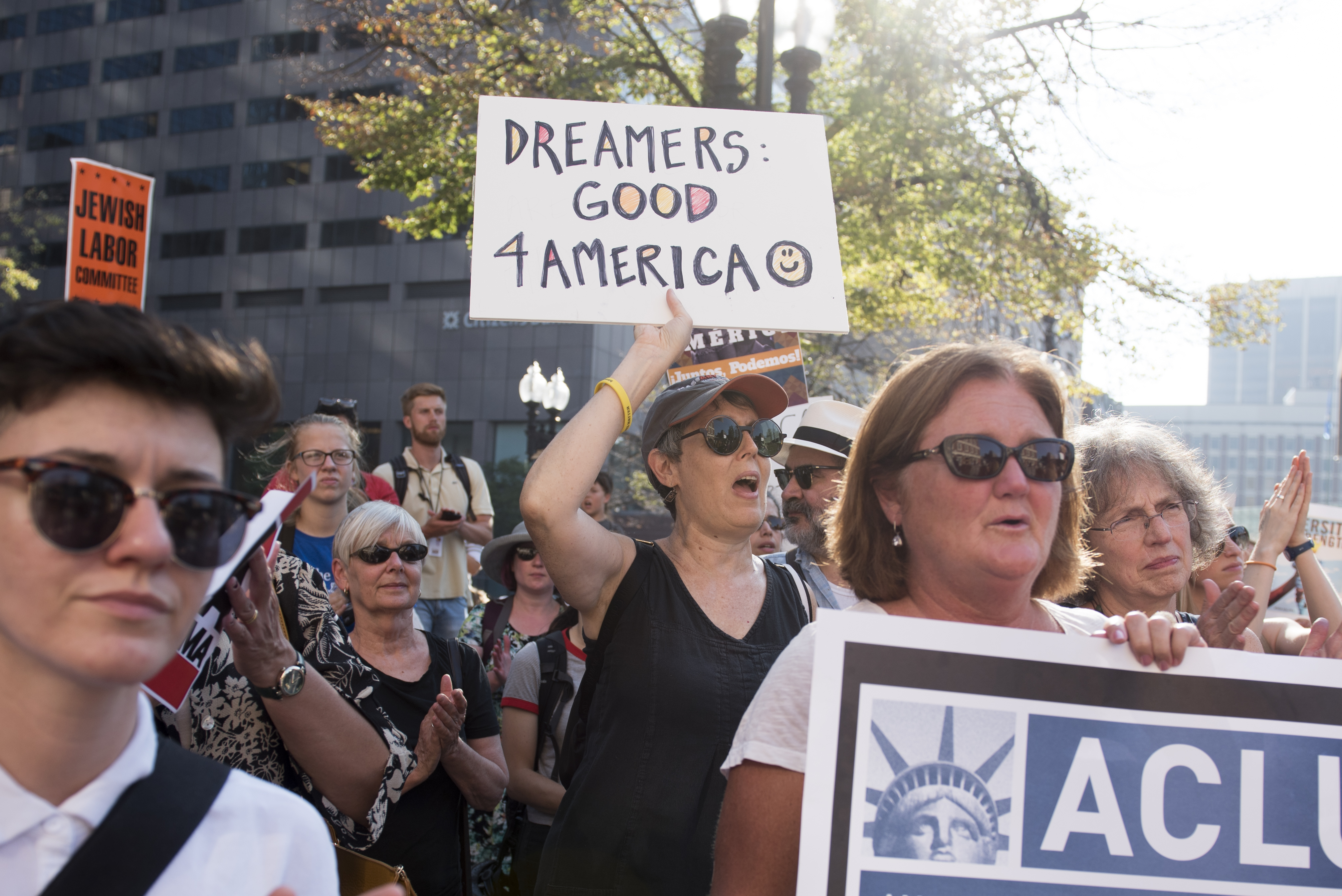 Protesters were near Faneuil Hall in Boston.