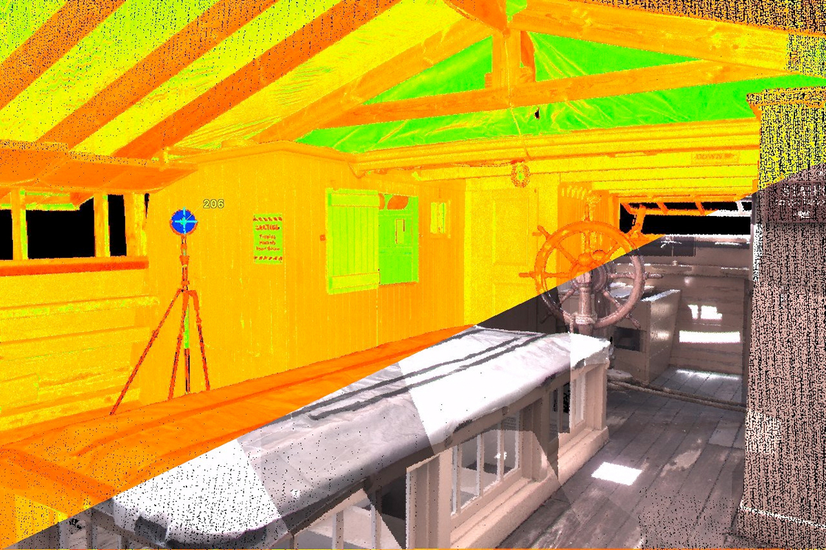 Scans were taken of the interior of the Charles W. Morgan whaling vessel in Mystic, Conn.