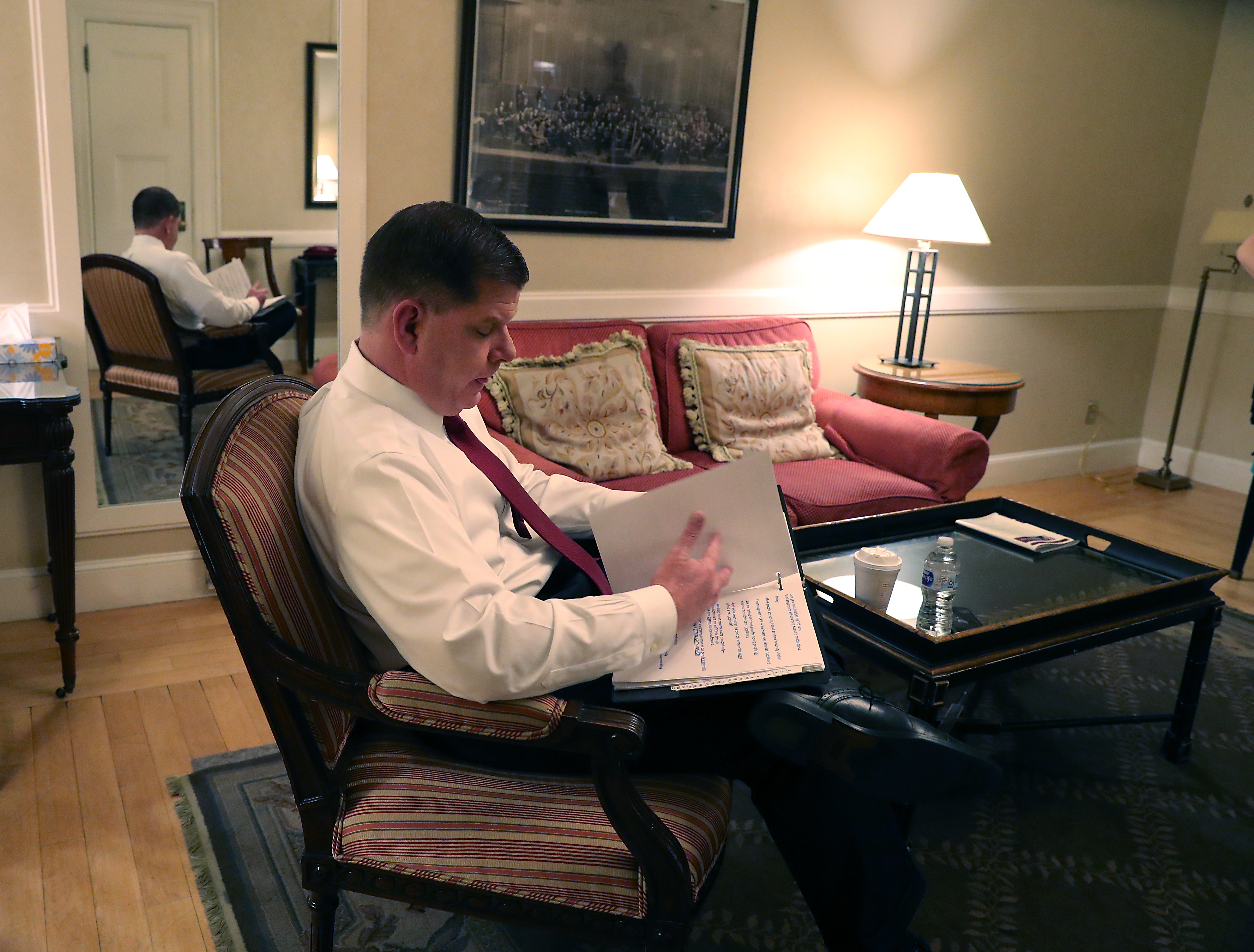 Walsh went over his speech backstage.