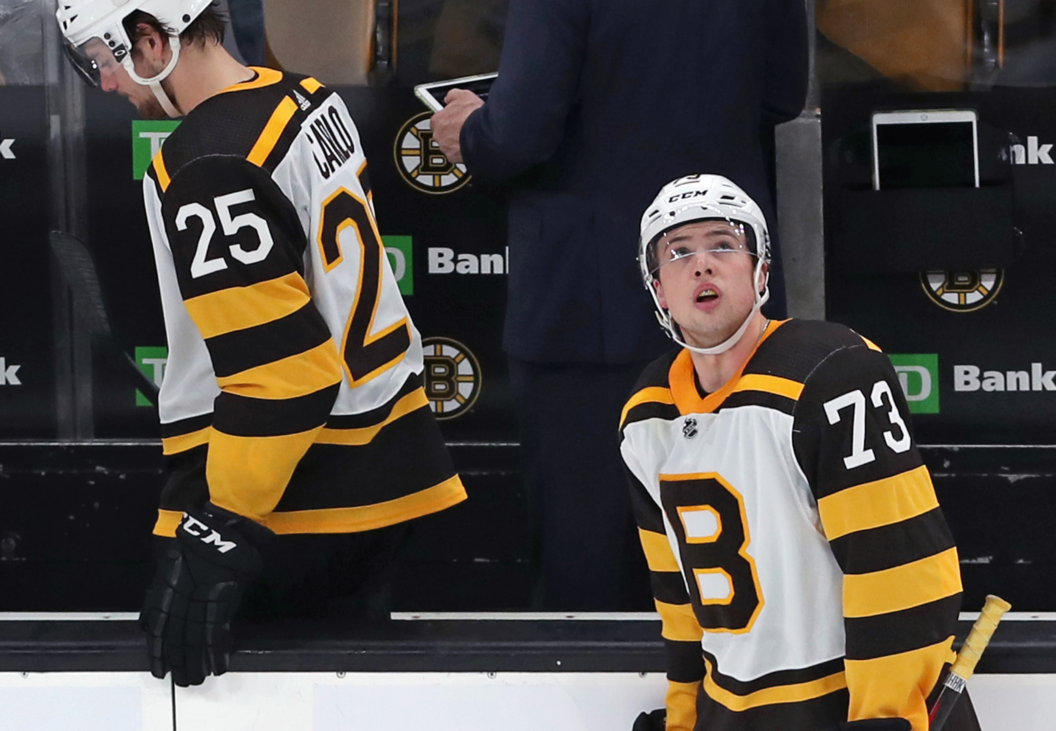 Charlie McAvoy, right, and Brandon Carlo are restricted free agents who still haven’t signed a new deal yet.