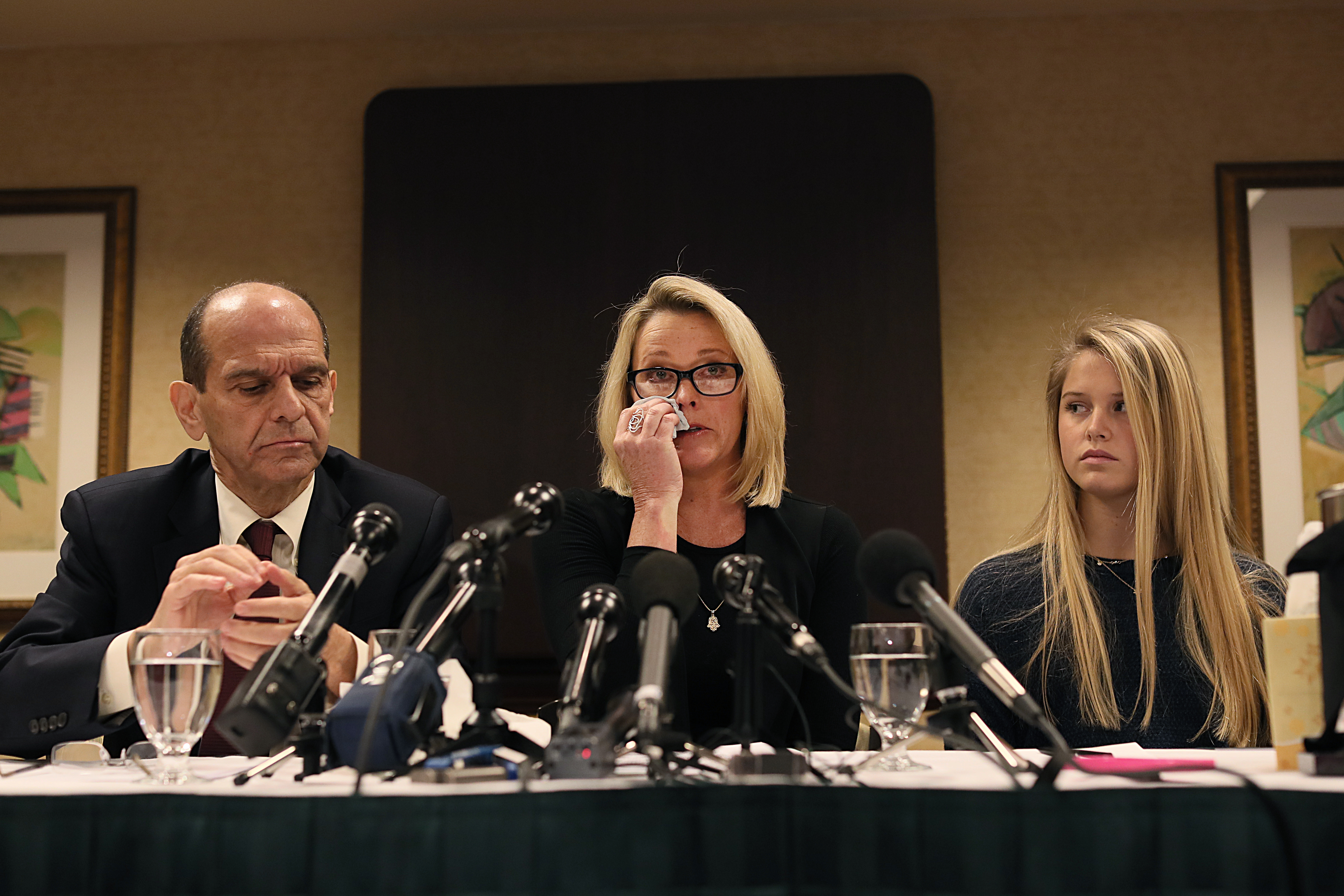In November 2017, Heather Unruh discussed the allegations that her son was allegedly sexually assaulted by Kevin Spacey. Unruh with her lawyer, Mitchell Garabedian, and her daughter, Kyla.