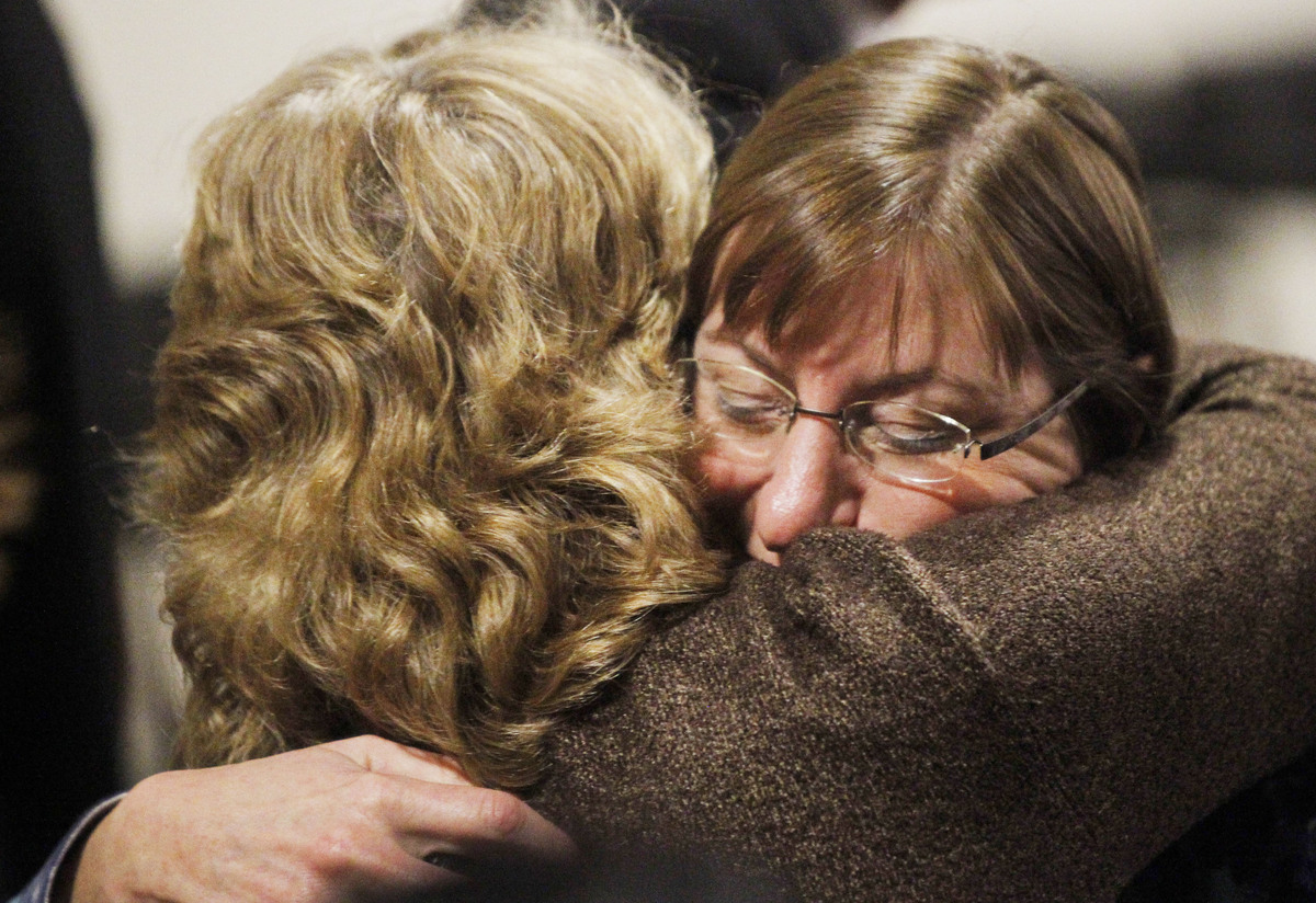 Jane Clementi (right), the mother of a Rutgers student who committed suicide, hugged a family member after the verdict.
