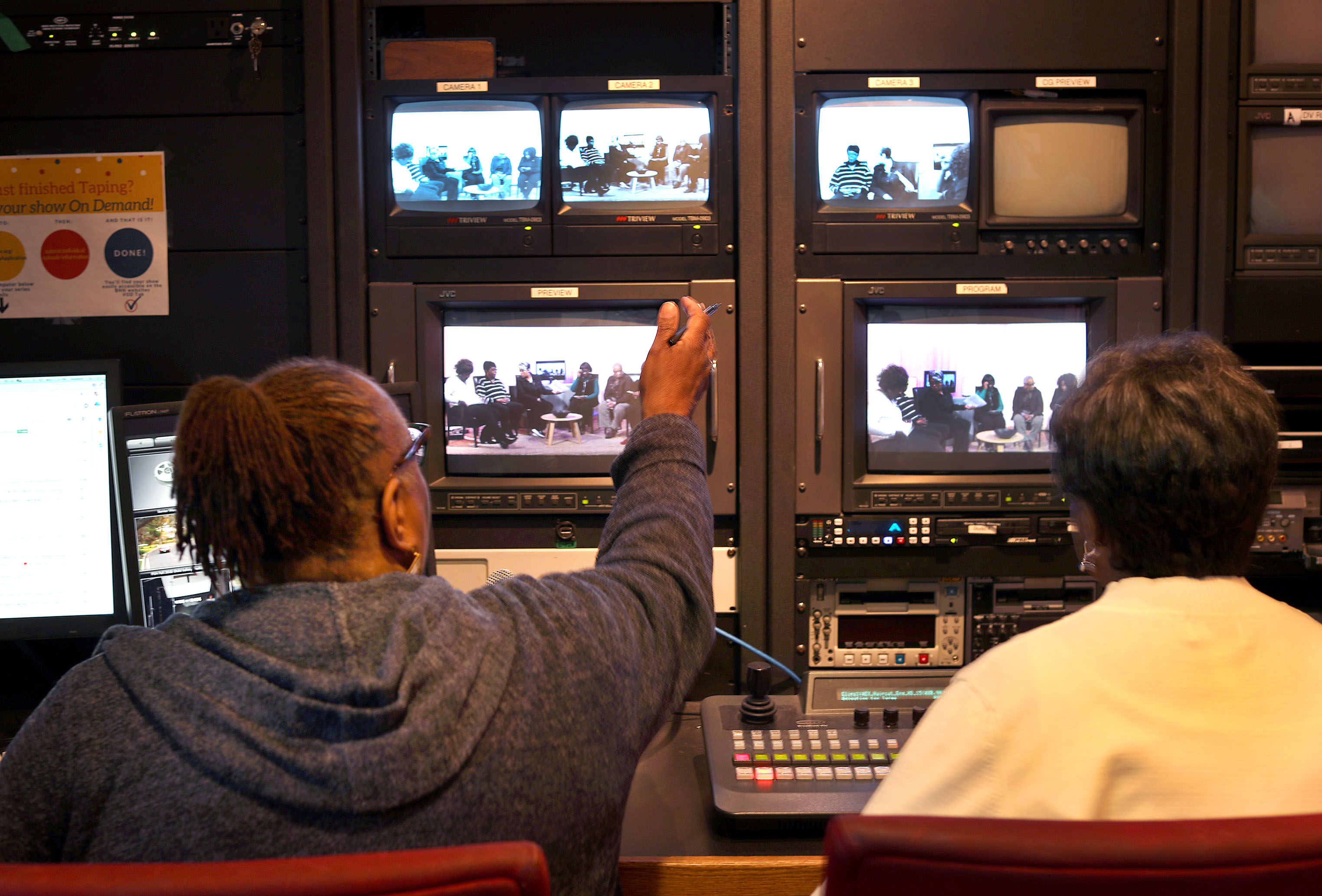 The control room monitored production of “Seniors on the Move.”