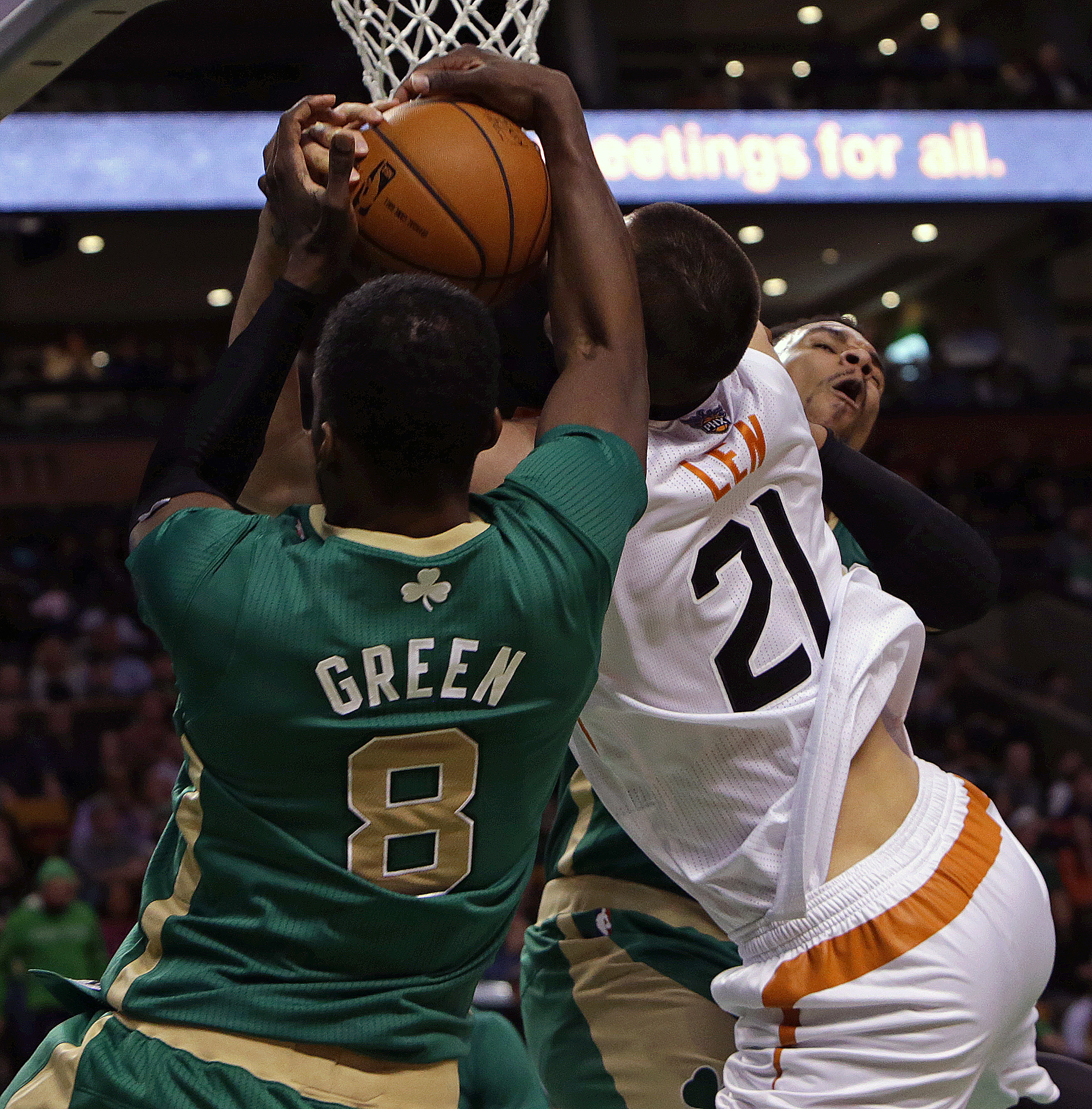 Jeff Green and Jared Sullinger battled Phoenix center Alex Len in Friday’s loss.