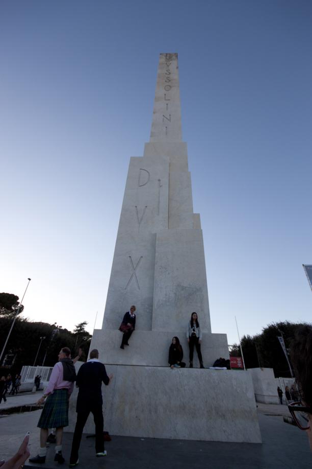 The “Mussolini Dux” obelisk stands at the entrance to the Foro Italico.