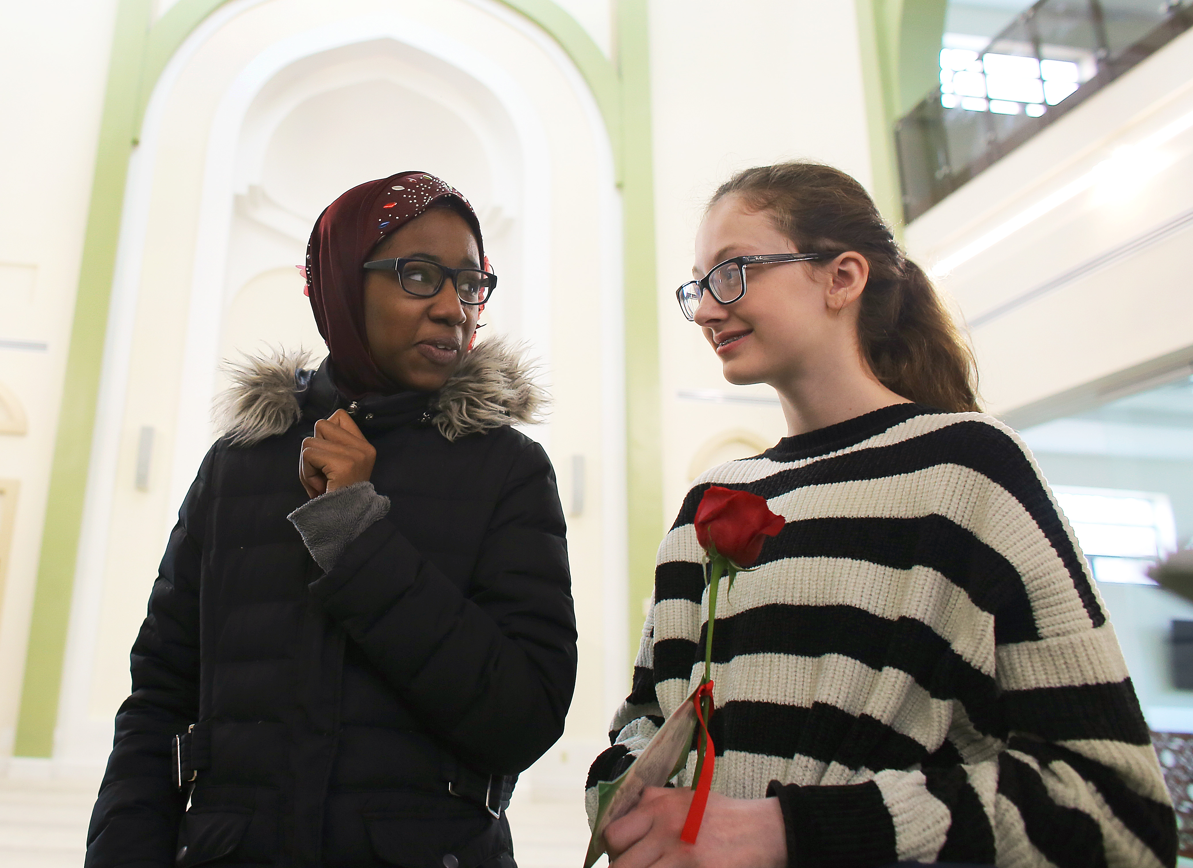 Mareyama Jalloh (left), 13, of East Boston and Mary Matero, 12, of West Roxbury, are seventh-grade classmates at the John D. O'Bryant School of Mathematics and Science.